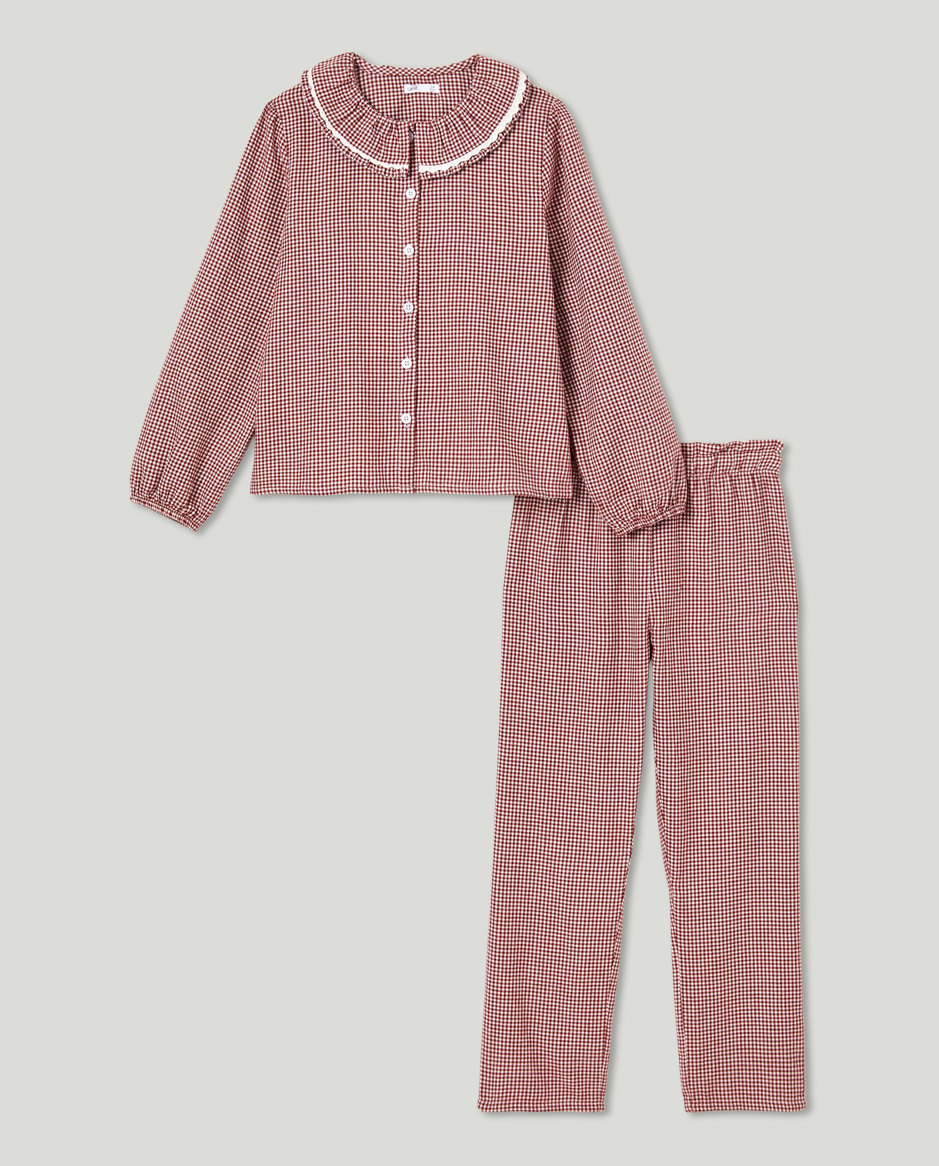 Pijama de niña de franela family Burdeos-1