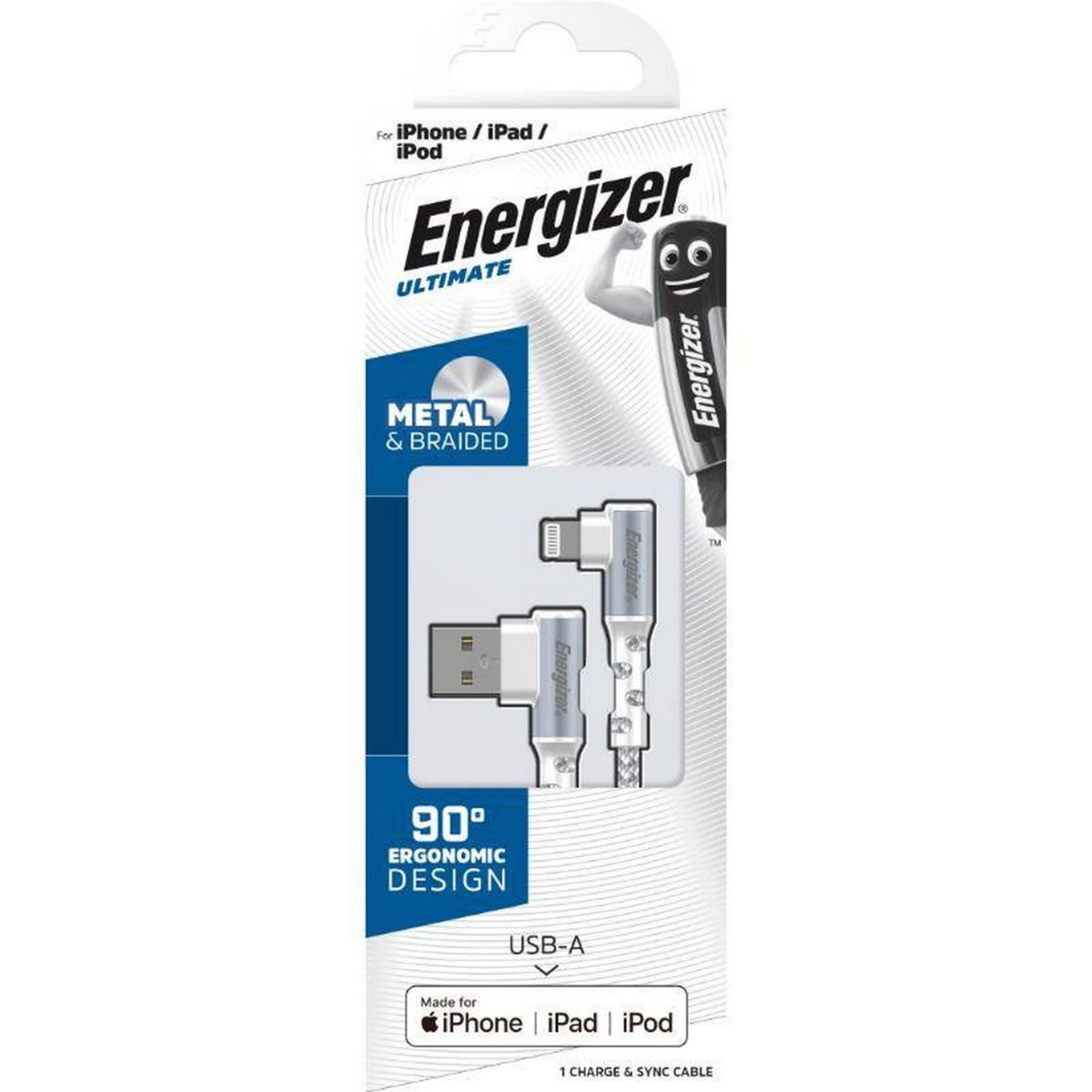 Cabo Energizer 90° Lightning para USB-A, 2m - Branco 3
