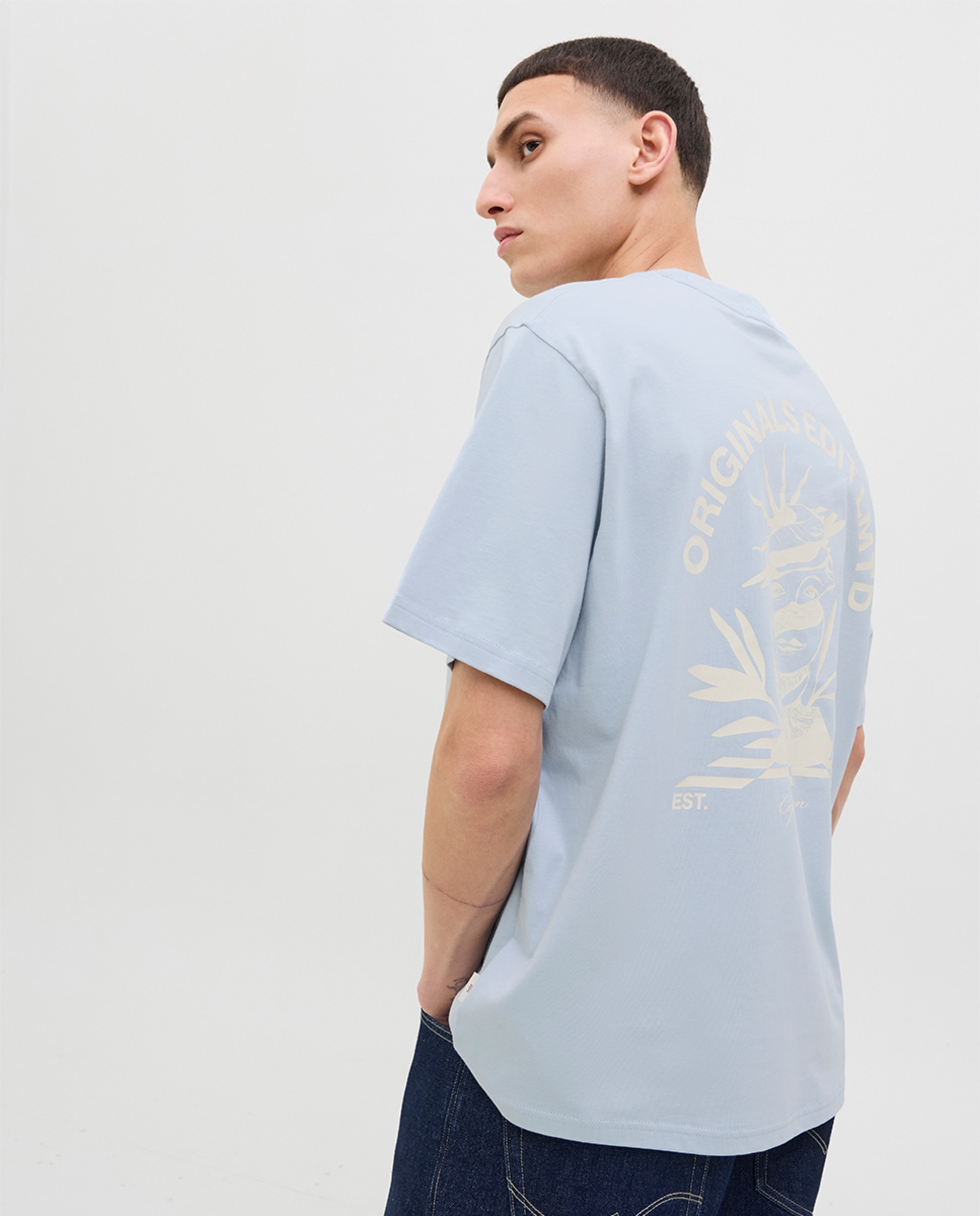 T-shirt de Manga Curta com Estampado Lateral e Backprint Azul-claro-3