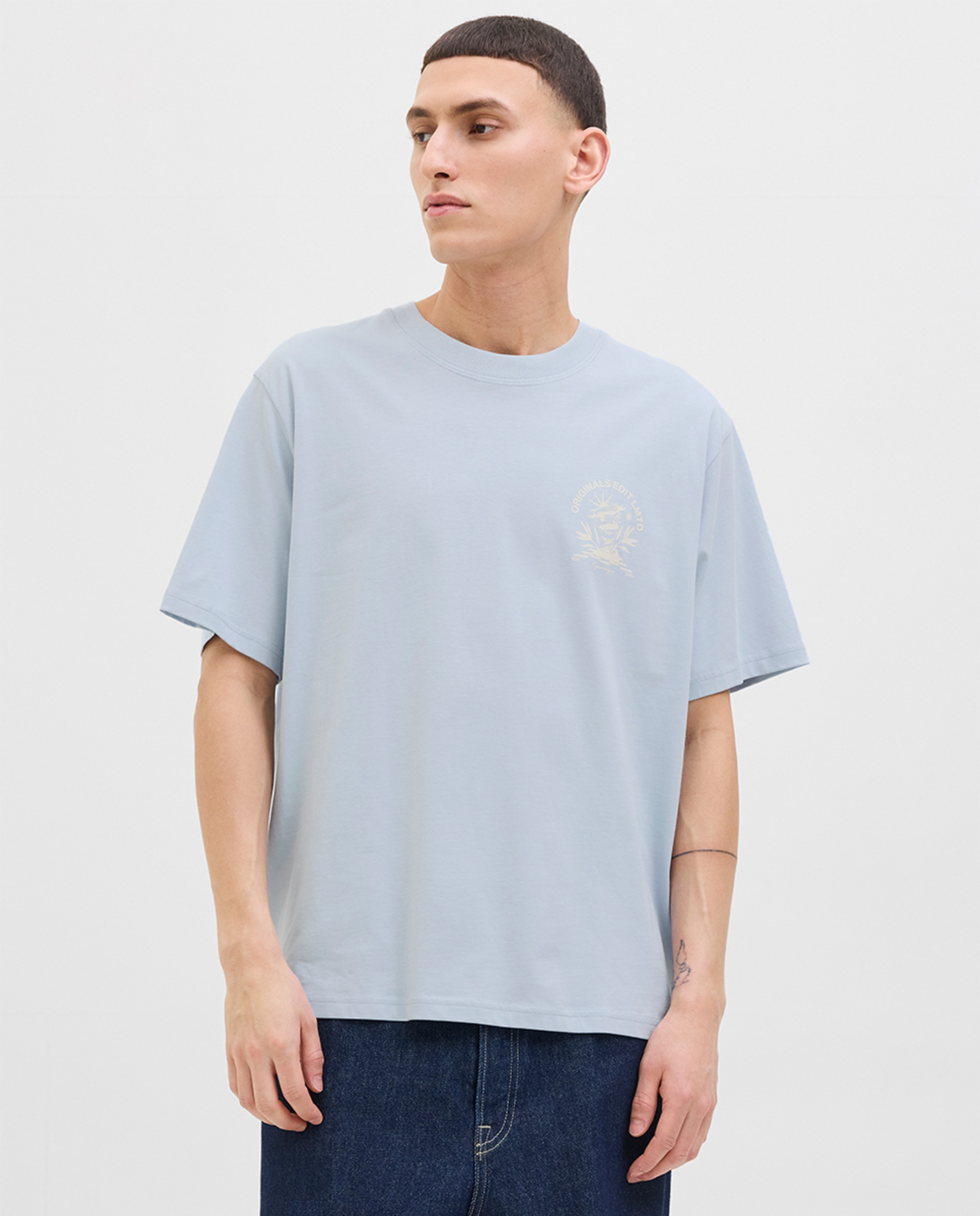 T-shirt de Manga Curta com Estampado Lateral e Backprint Azul-claro-1