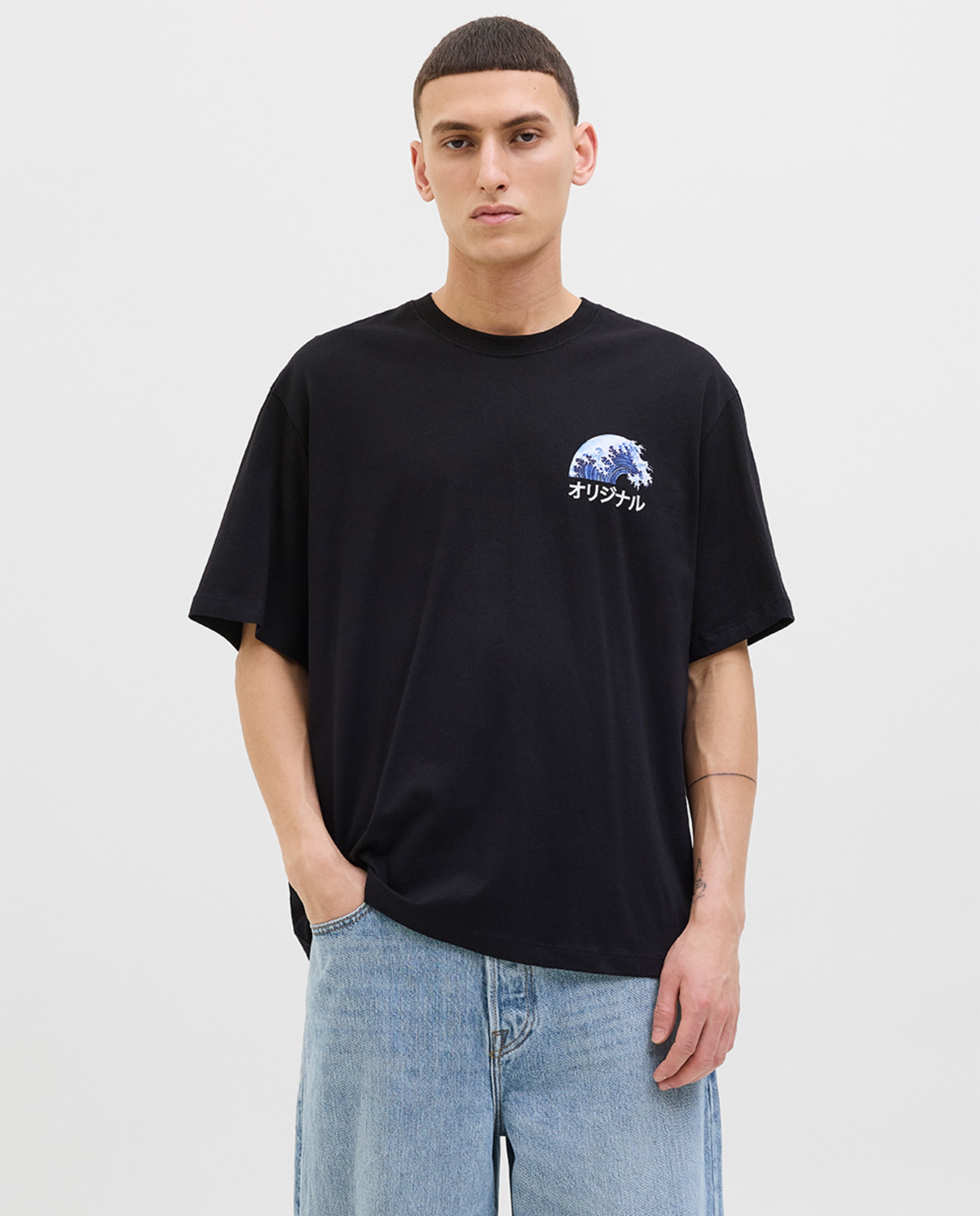 T-shirt de Manga Curta com Estampado Lateral e Backprint Preto-1