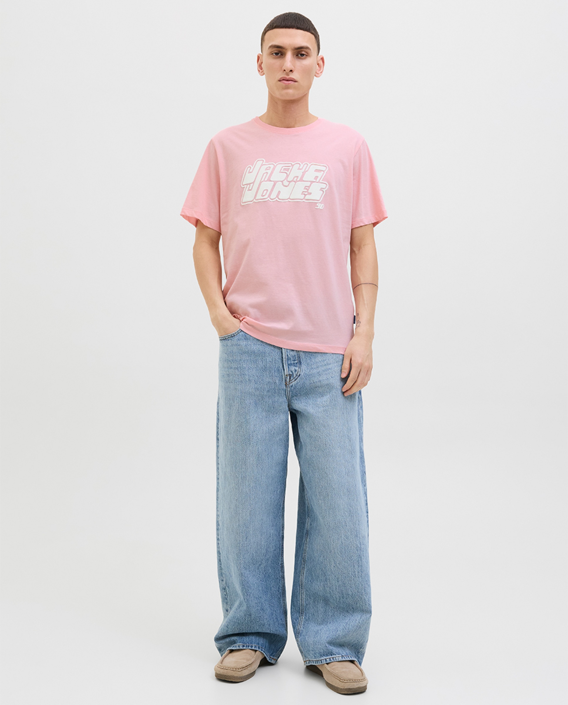T-shirt de Manga Curta com Estampado à Frente Rosa-7