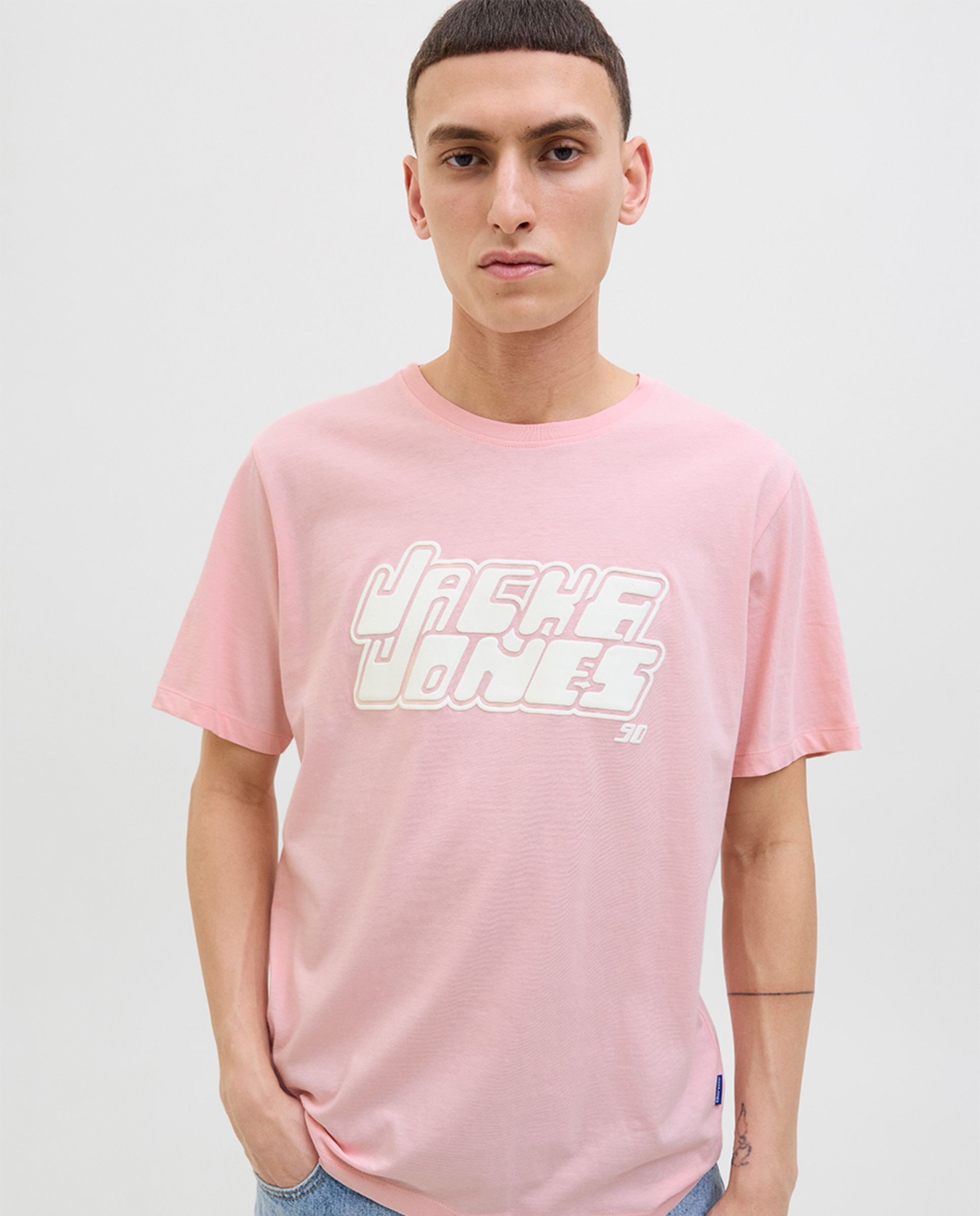T-shirt de Manga Curta com Estampado à Frente Rosa-3