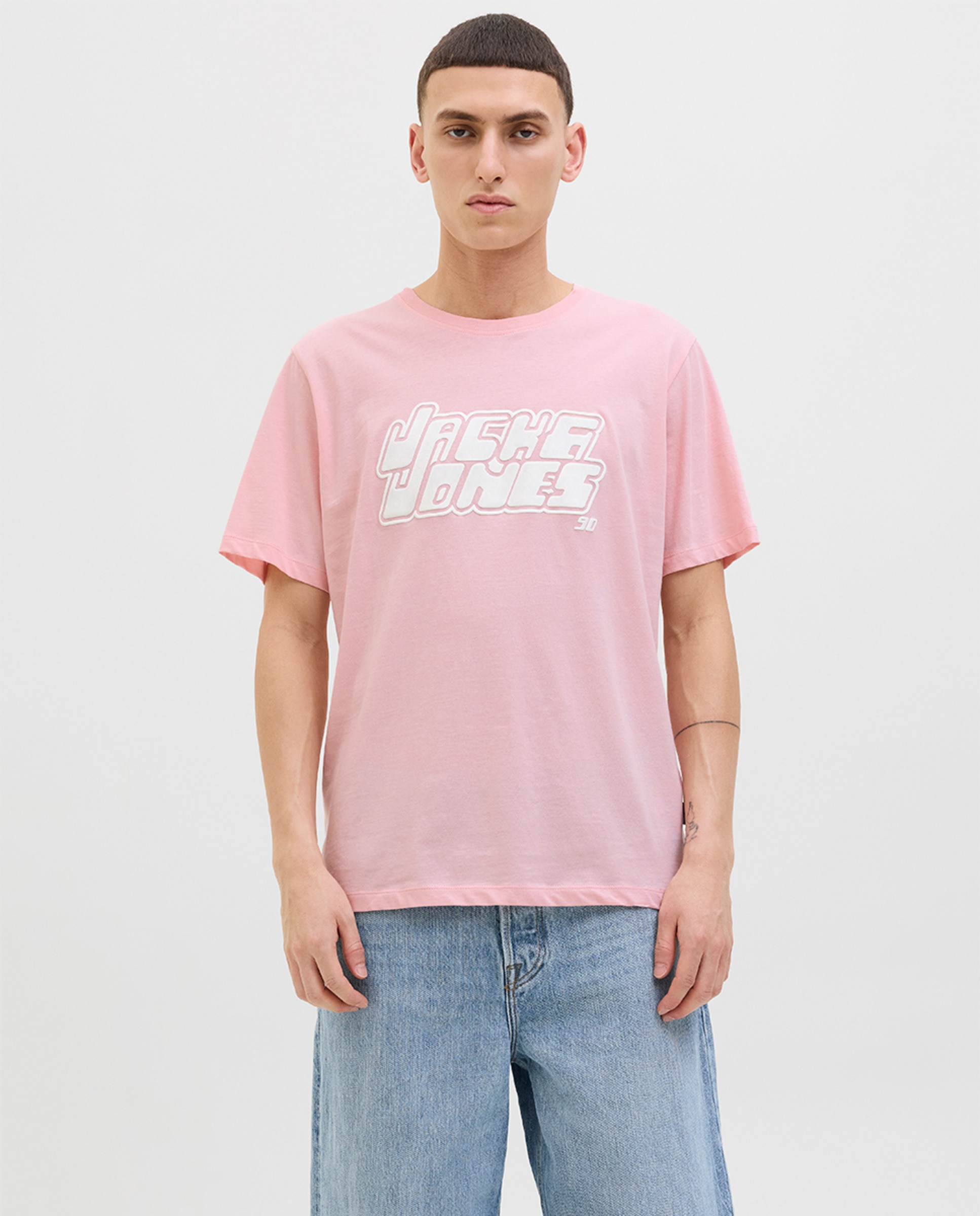 T-shirt de Manga Curta com Estampado à Frente Rosa-1