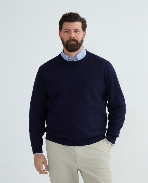 Imagen 0 de Jersey de hombre tallas grandes de cuello redondo liso algodón merino