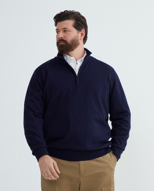 Imagen 0 de Jersey de hombre tallas grandes con cuello semicisne cremallera liso algodón merino