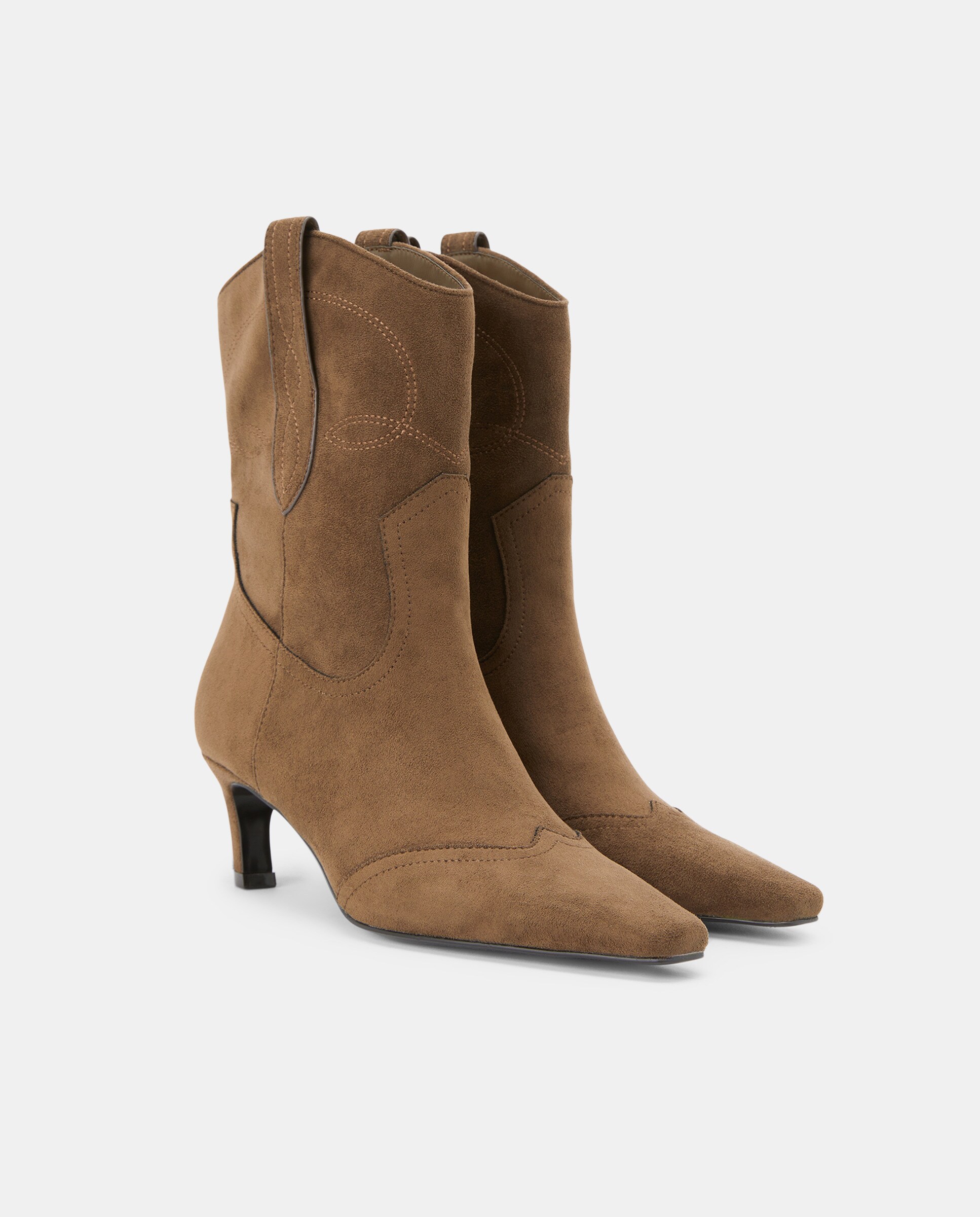 Botins de Salto com Pespontos Vison Claro-2