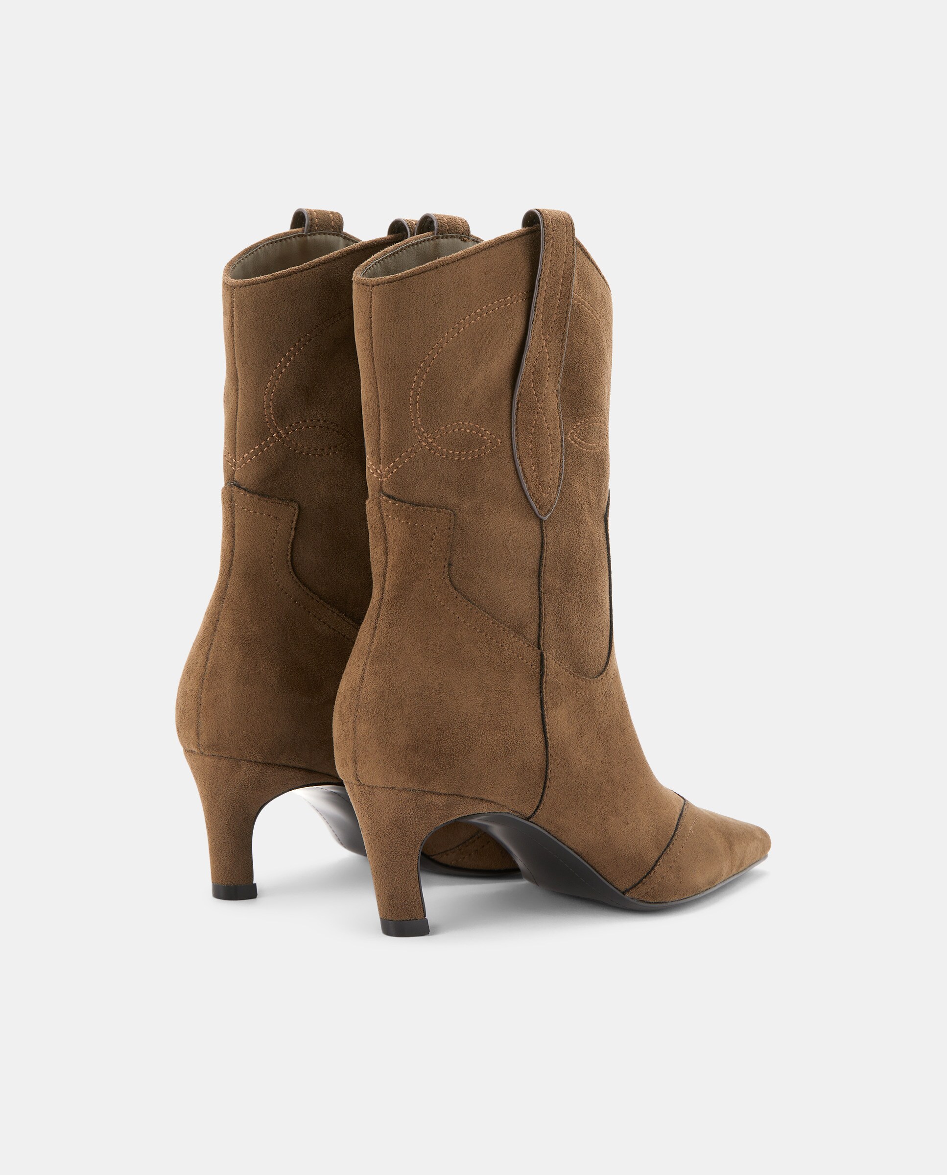 Botins de Salto com Pespontos Vison Claro-3
