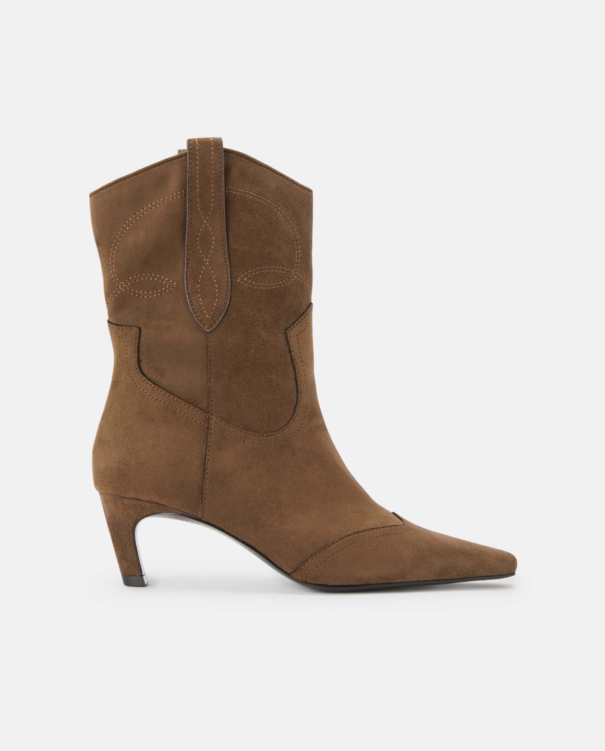 Botins de Salto com Pespontos Vison Claro-1