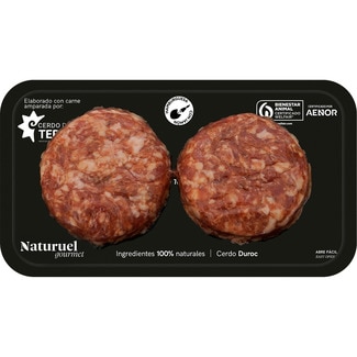 Gourmet hamburguesas de cerdo 50% Duroc IGP cerdo de Teruel 2 unidades envase 240 g envasadas al vacío - Naturuel