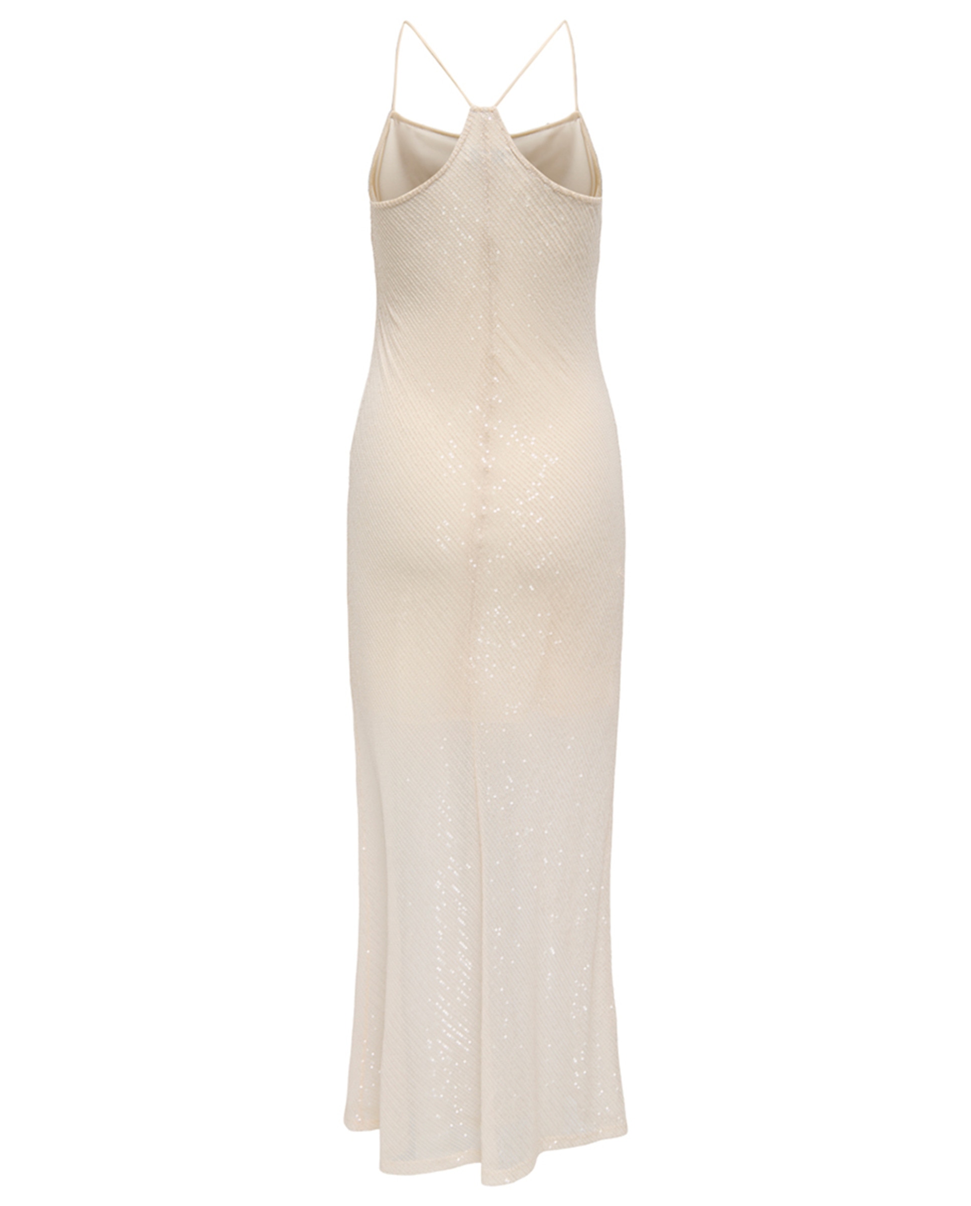 Vestido Comprido Transparente com Brilho Bege-9