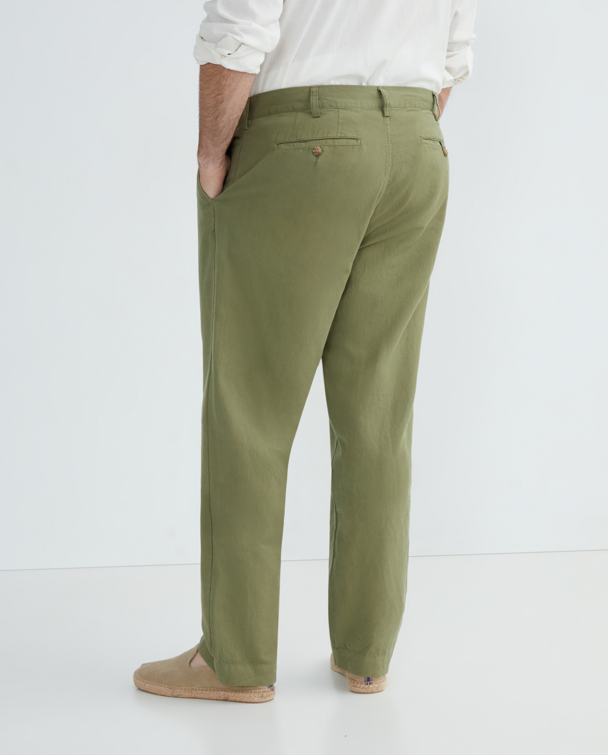Calças Classic Fit Tamanhos Grandes de Linho Musgo-4