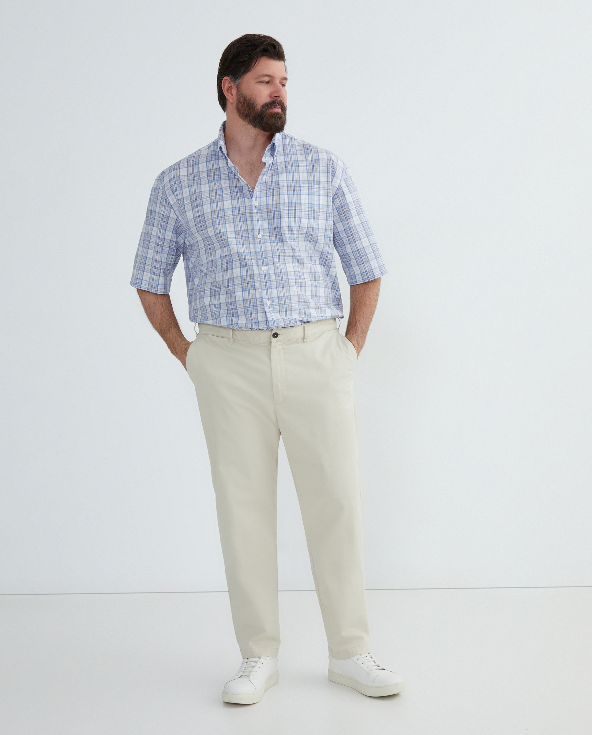 Camisa Tamanhos Grandes em Algodão aos Quadrados com Manga Curta Multicolor-2
