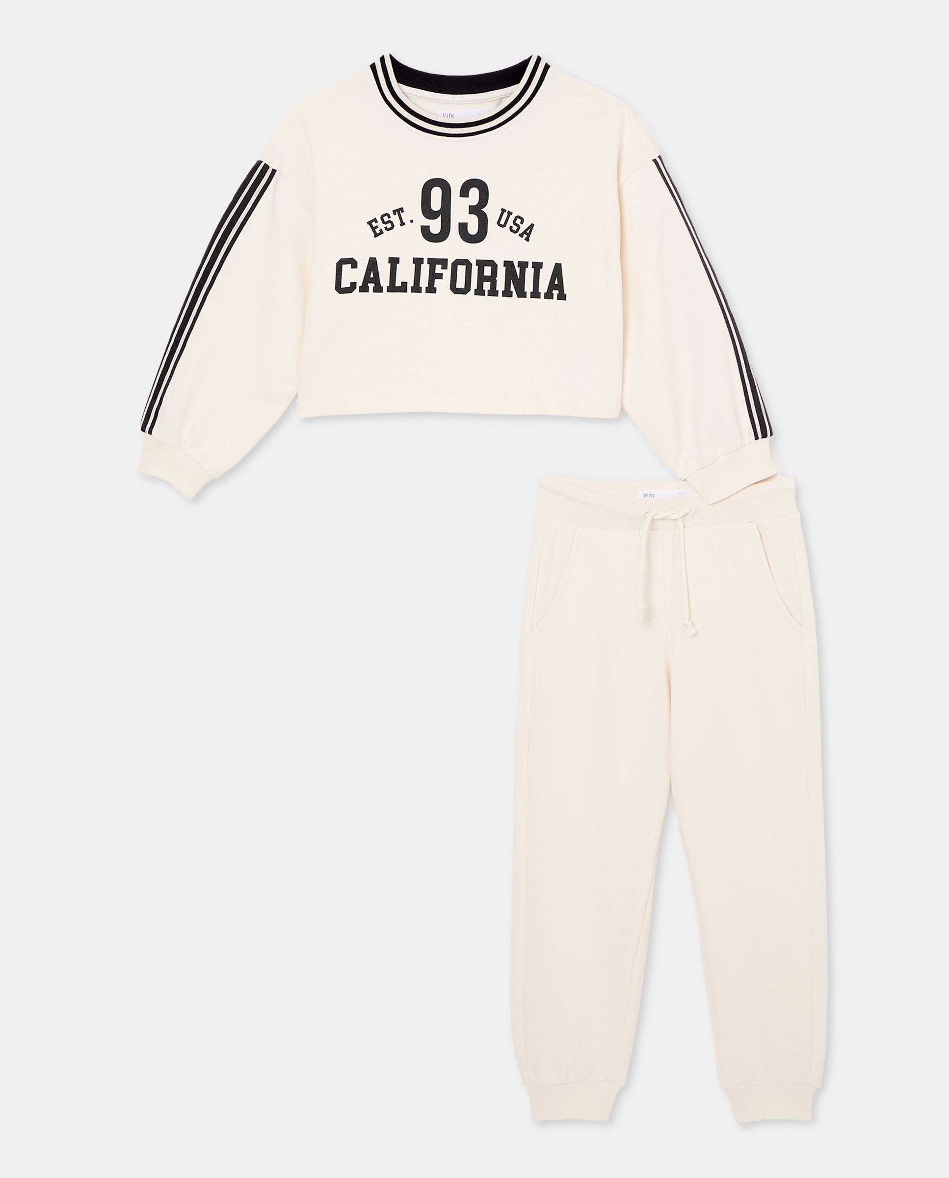 Conjunto de Felpa com Joggers e Sweatshirt Cropped de Decote Redondo Branco-4