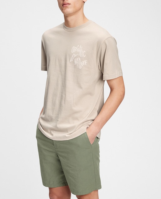 Imagen 0 de Camiseta de hombre en algodón orgánico marrón claro de manga corta