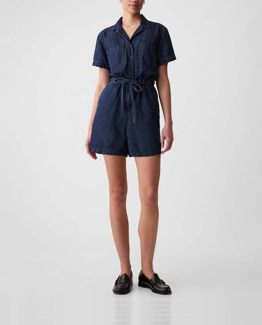 Imagen 0 de Mono de mujer denim corto con cuello camisero