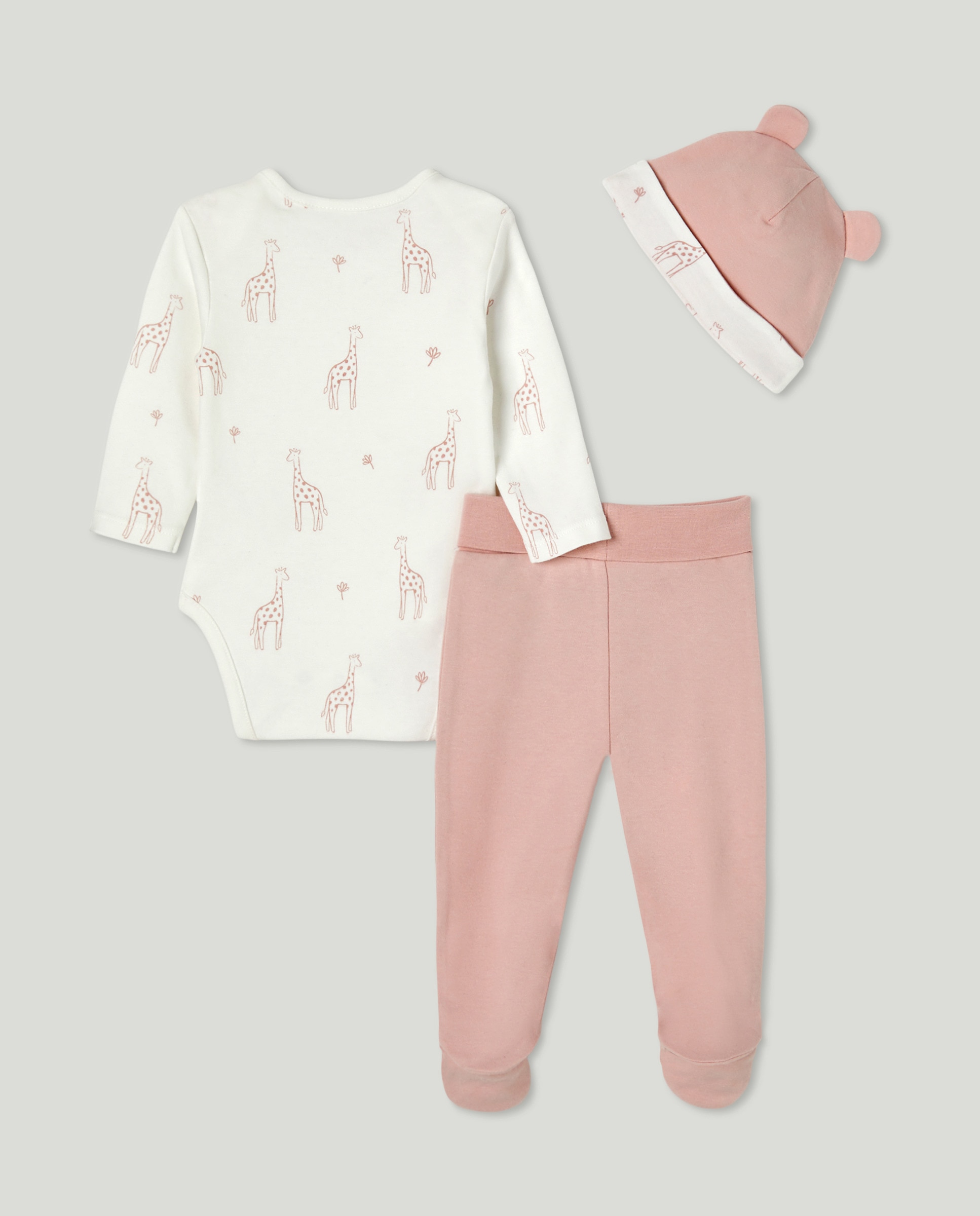 Conjunto de Body, Calças com Pés e Gorro de Bebé com Estampado de Fantasia Rosa-2