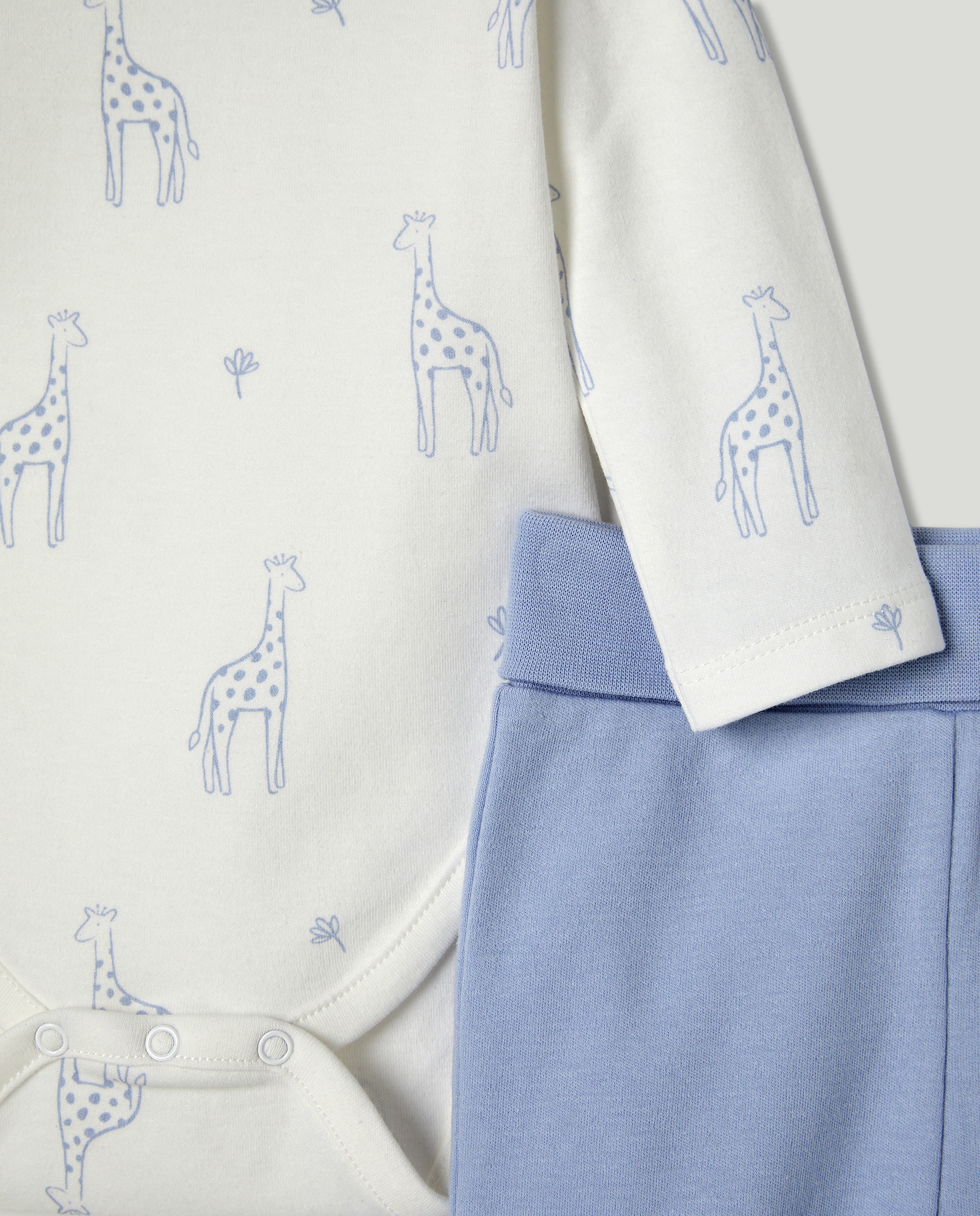 Conjunto de Body, Calças com Pés e Gorro de Bebé com Estampado de Fantasia Azul-3