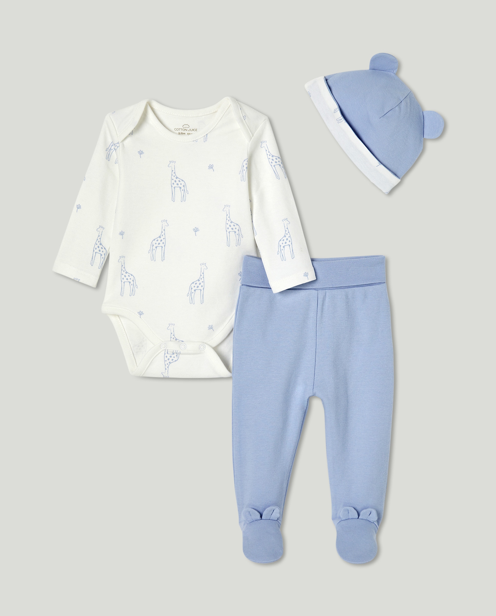 Imagem 0 de Conjunto de Body, Calças com Pés e Gorro de Bebé com Estampado de Fantasia