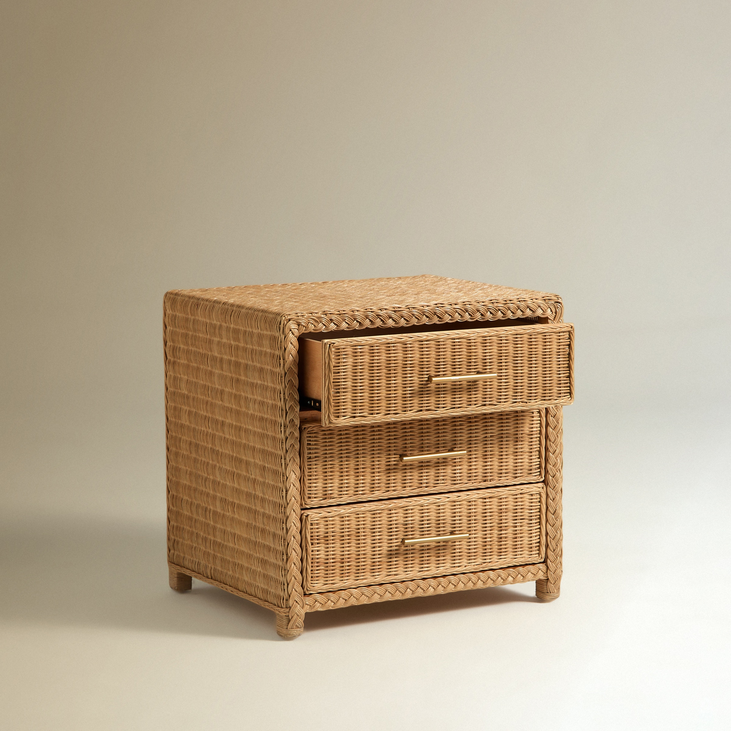 Mesa de Cabeceira de Rotim com 3 Gavetas Brook Natural-5