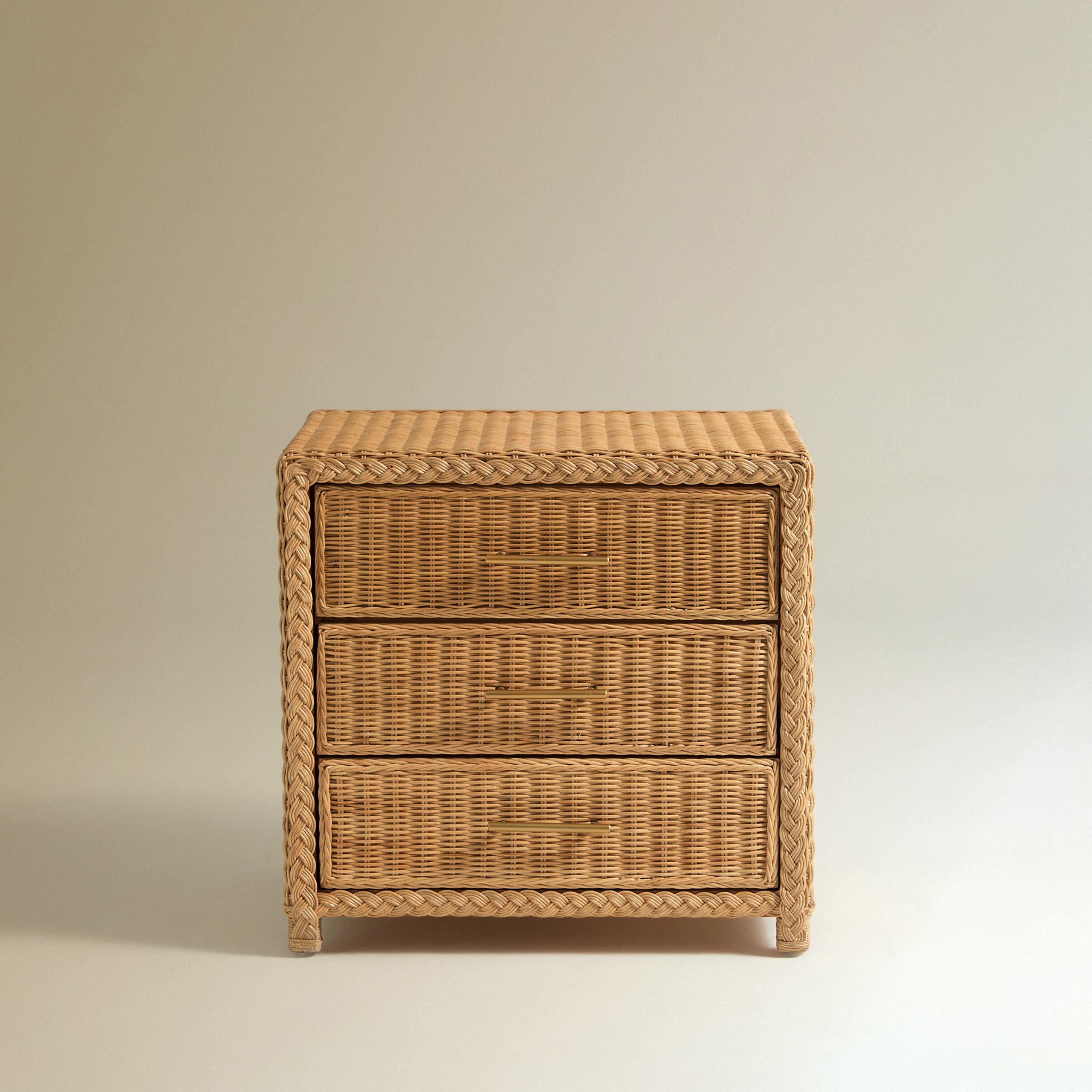 Mesa de Cabeceira de Rotim com 3 Gavetas Brook Natural-3
