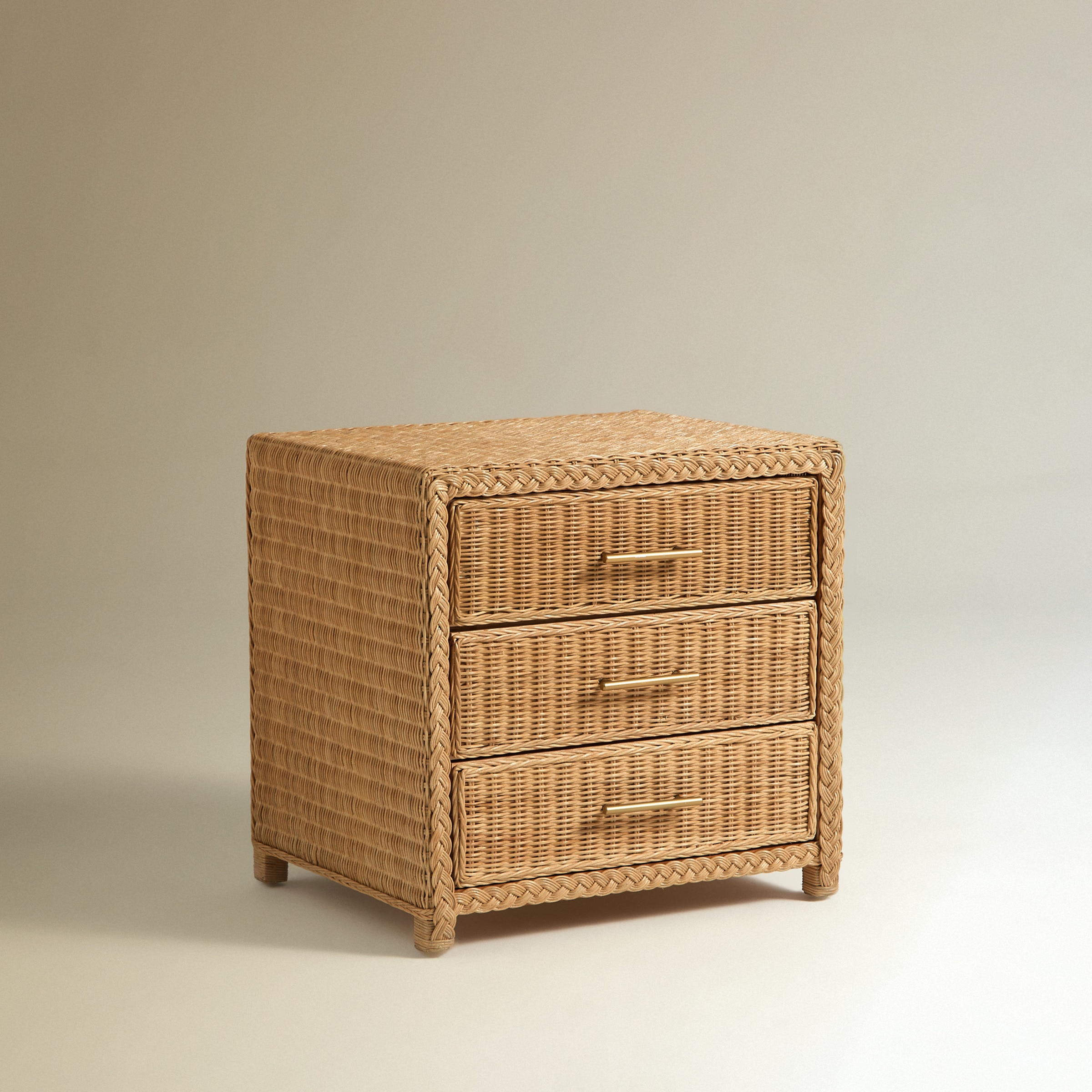 Mesa de Cabeceira de Rotim com 3 Gavetas Brook Natural-2