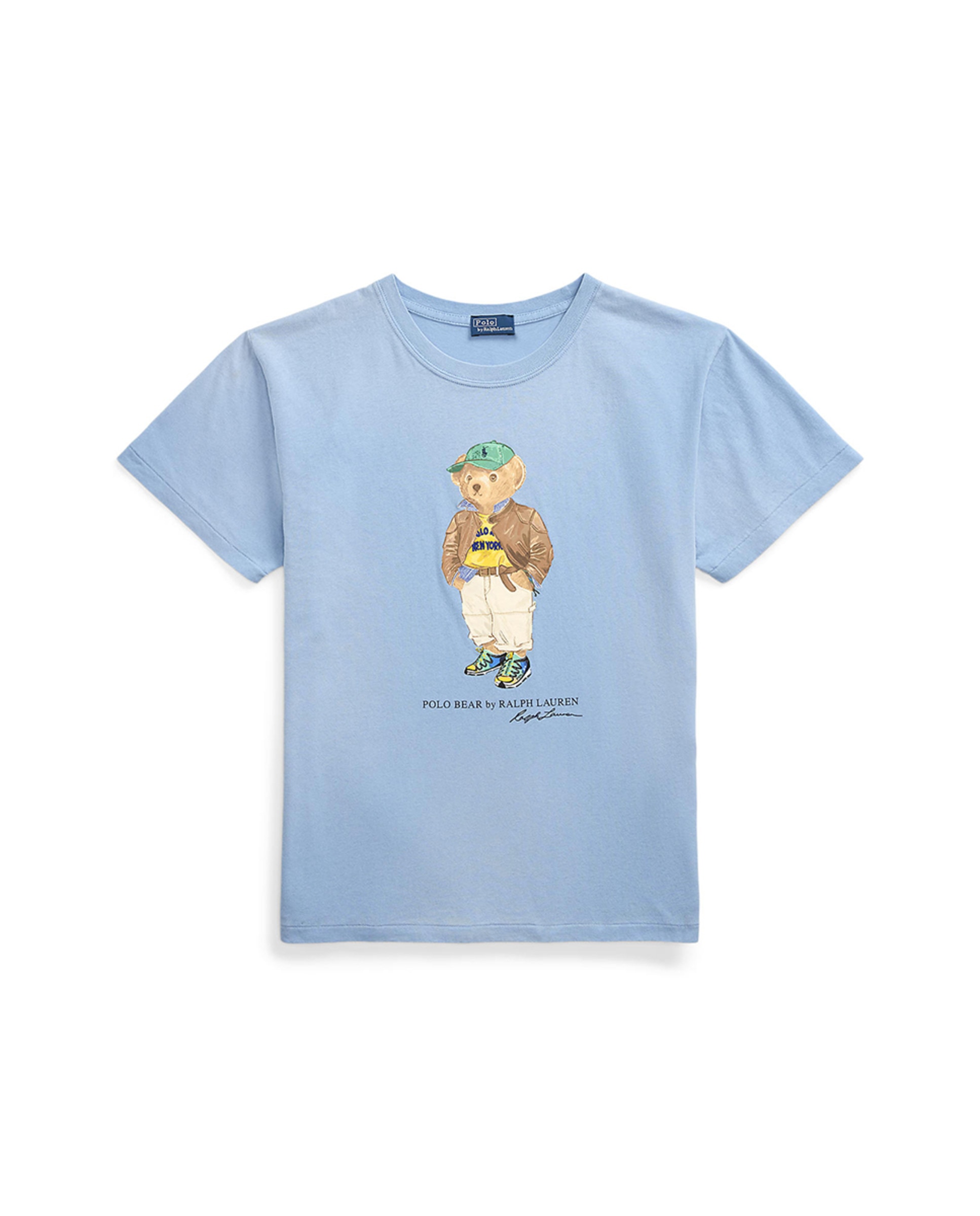 T-shirt de Algodão com Polo Bear Azul-claro-5