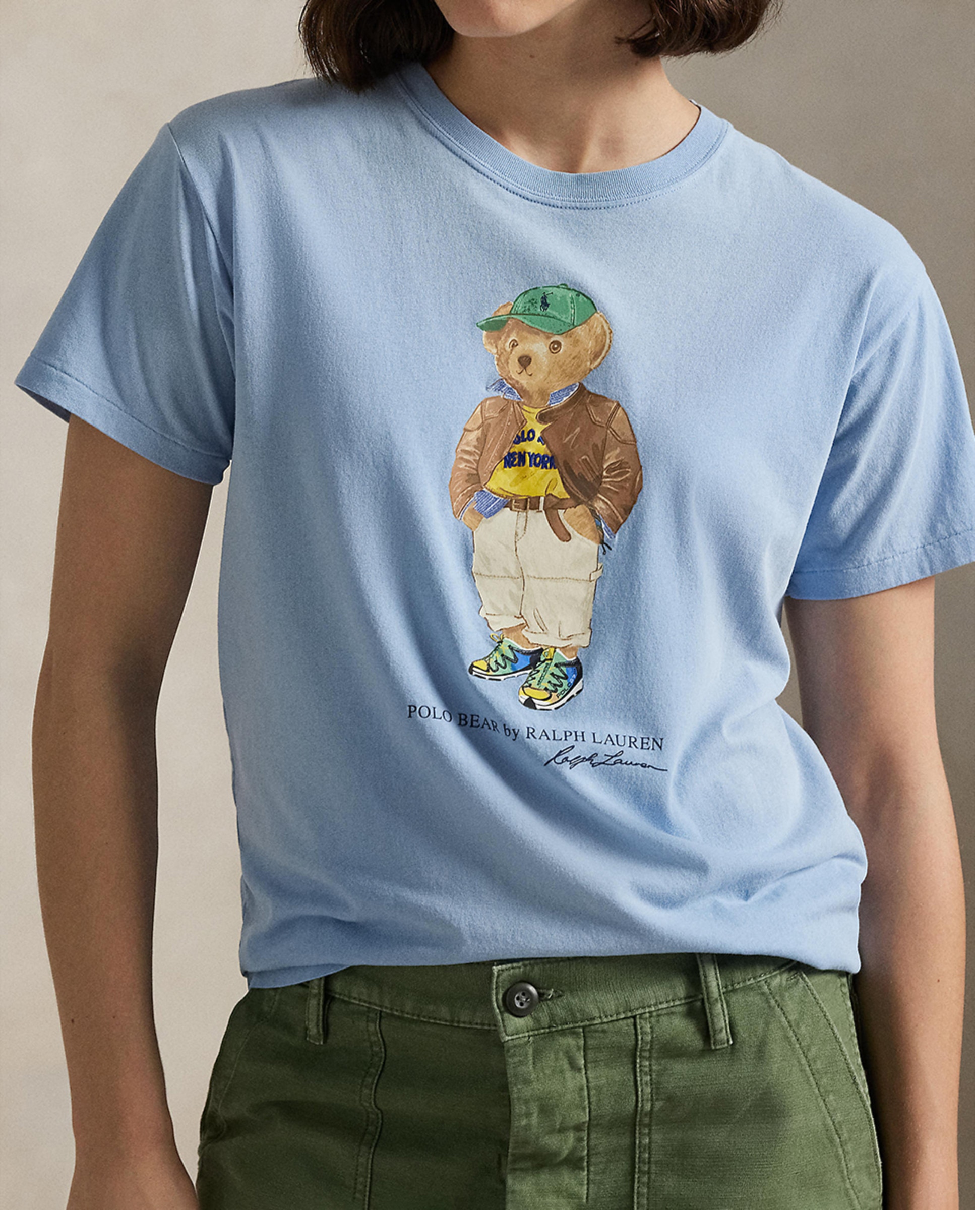 T-shirt de Algodão com Polo Bear Azul-claro-4