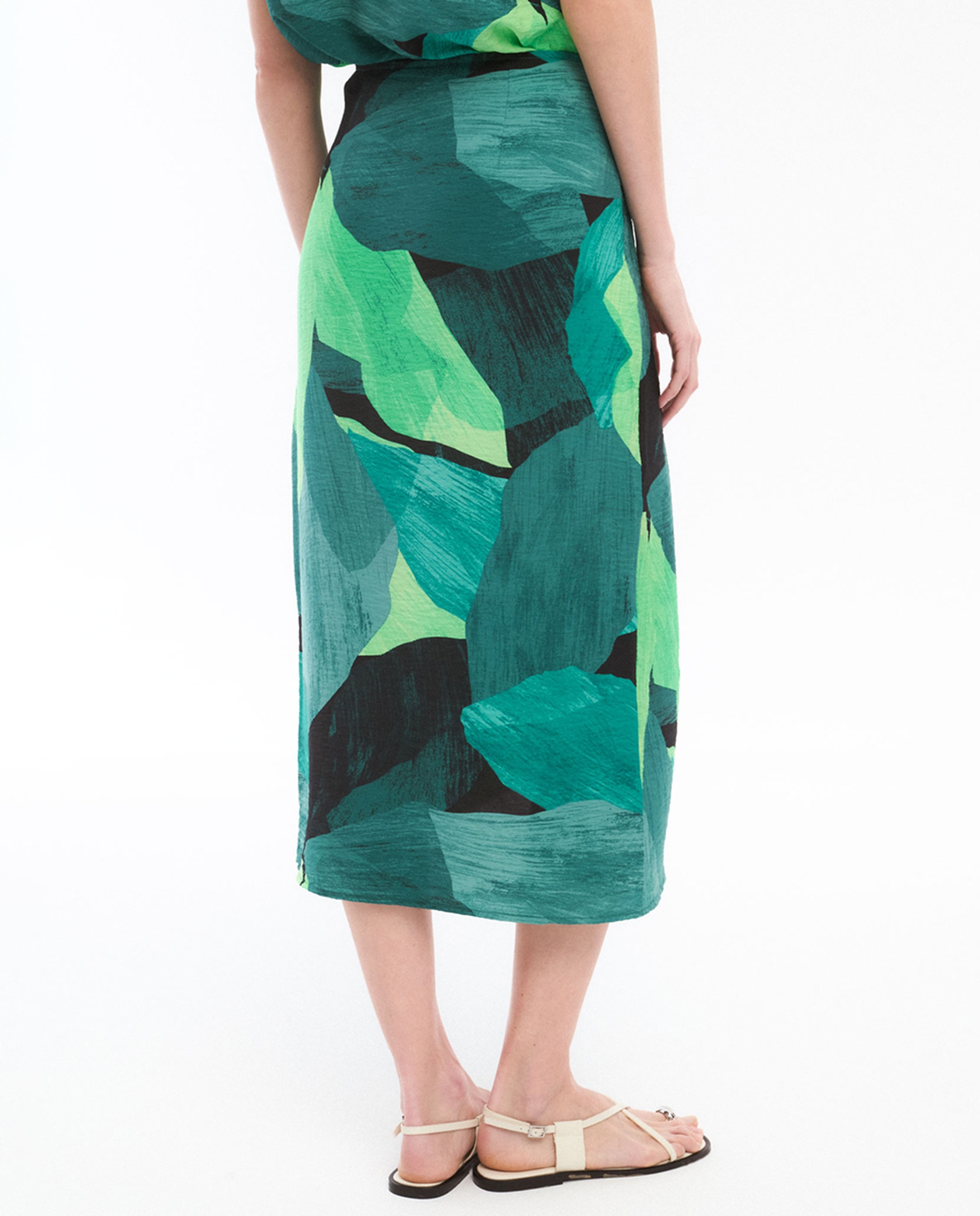 Saia Midi Estampada com Laço Verde-2