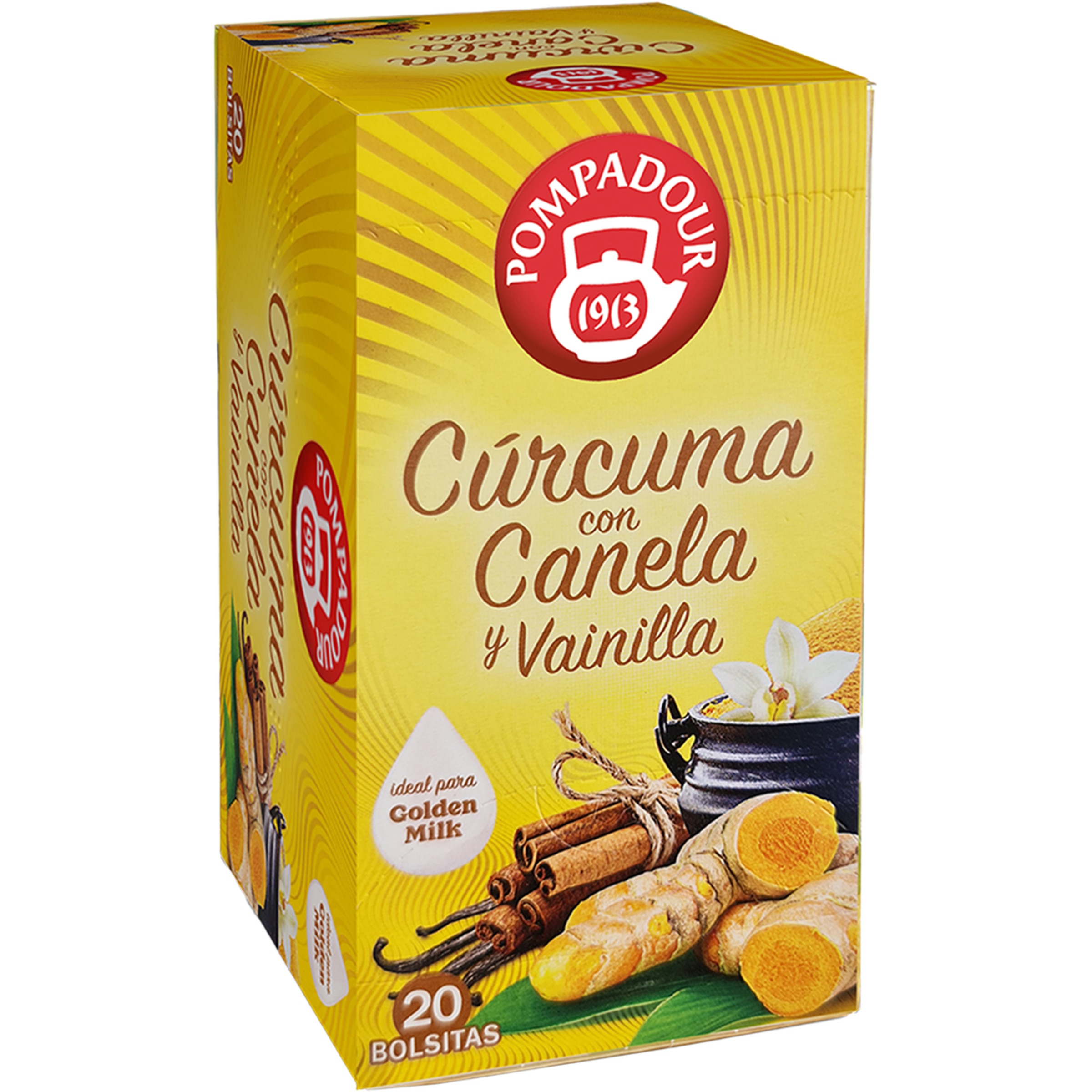 infusión de cúrcuma con canela y vainilla ideal  para Golden Milk estuche 20 bolsitas