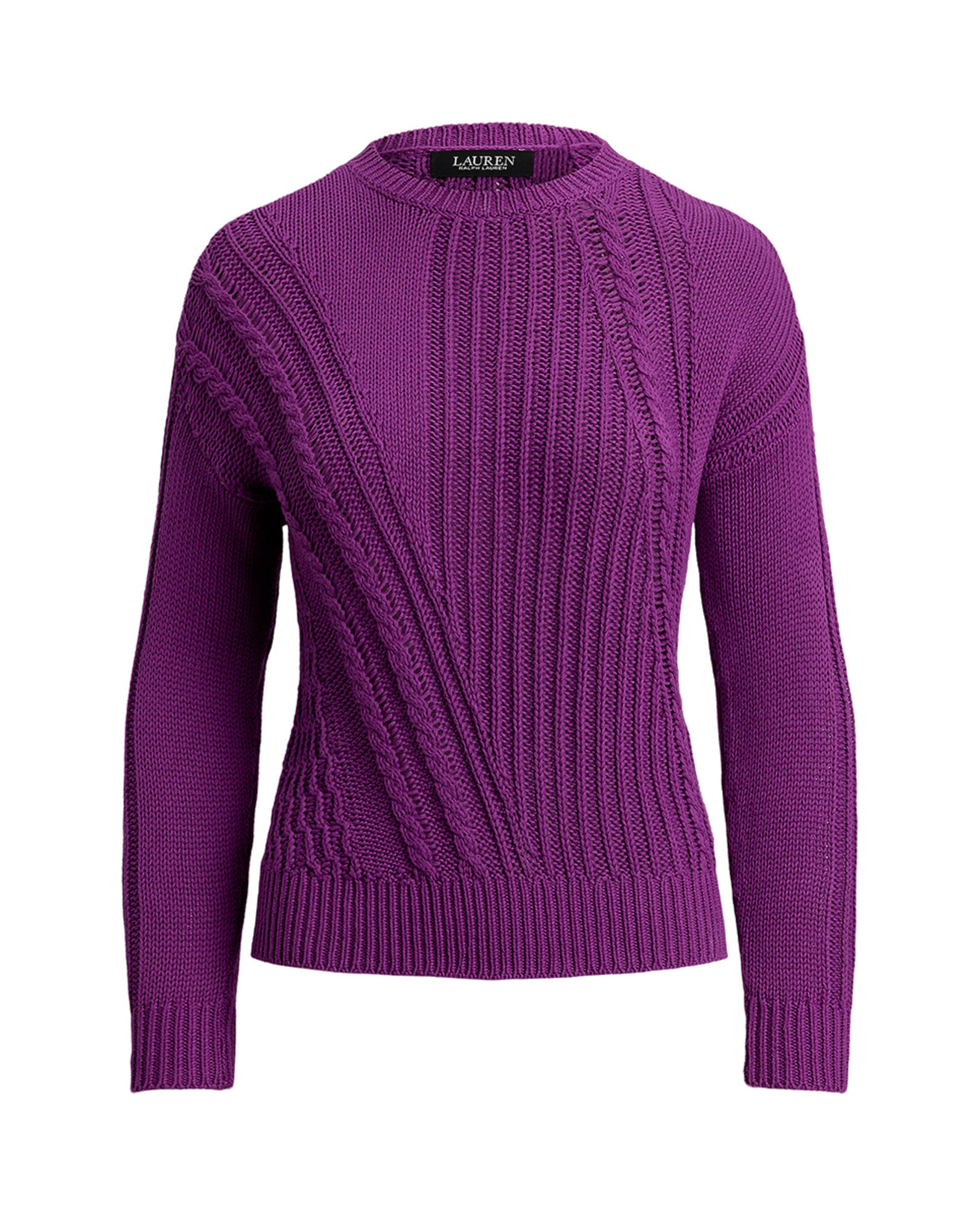 Camisola de Malha de Algodão com Decote Redondo Roxo-5