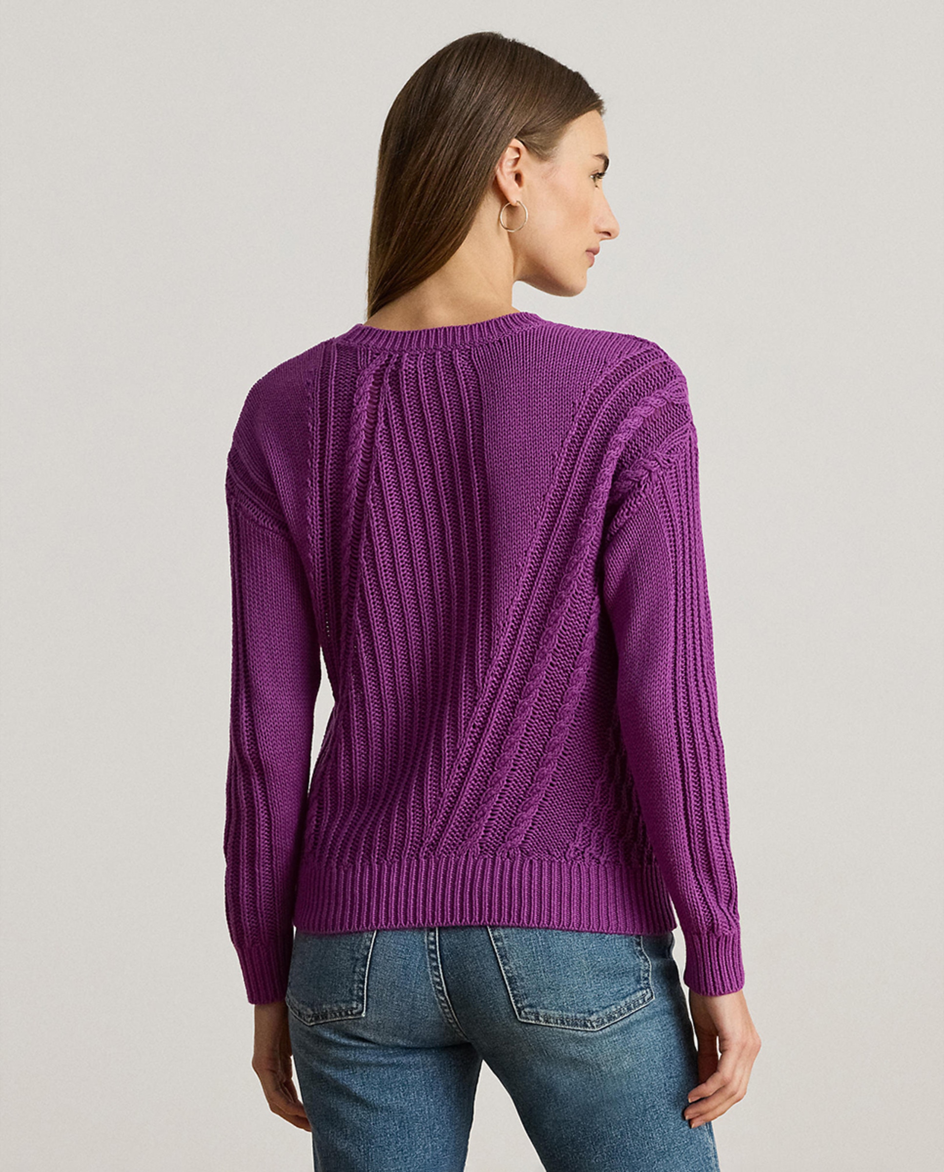 Camisola de Malha de Algodão com Decote Redondo Roxo-3