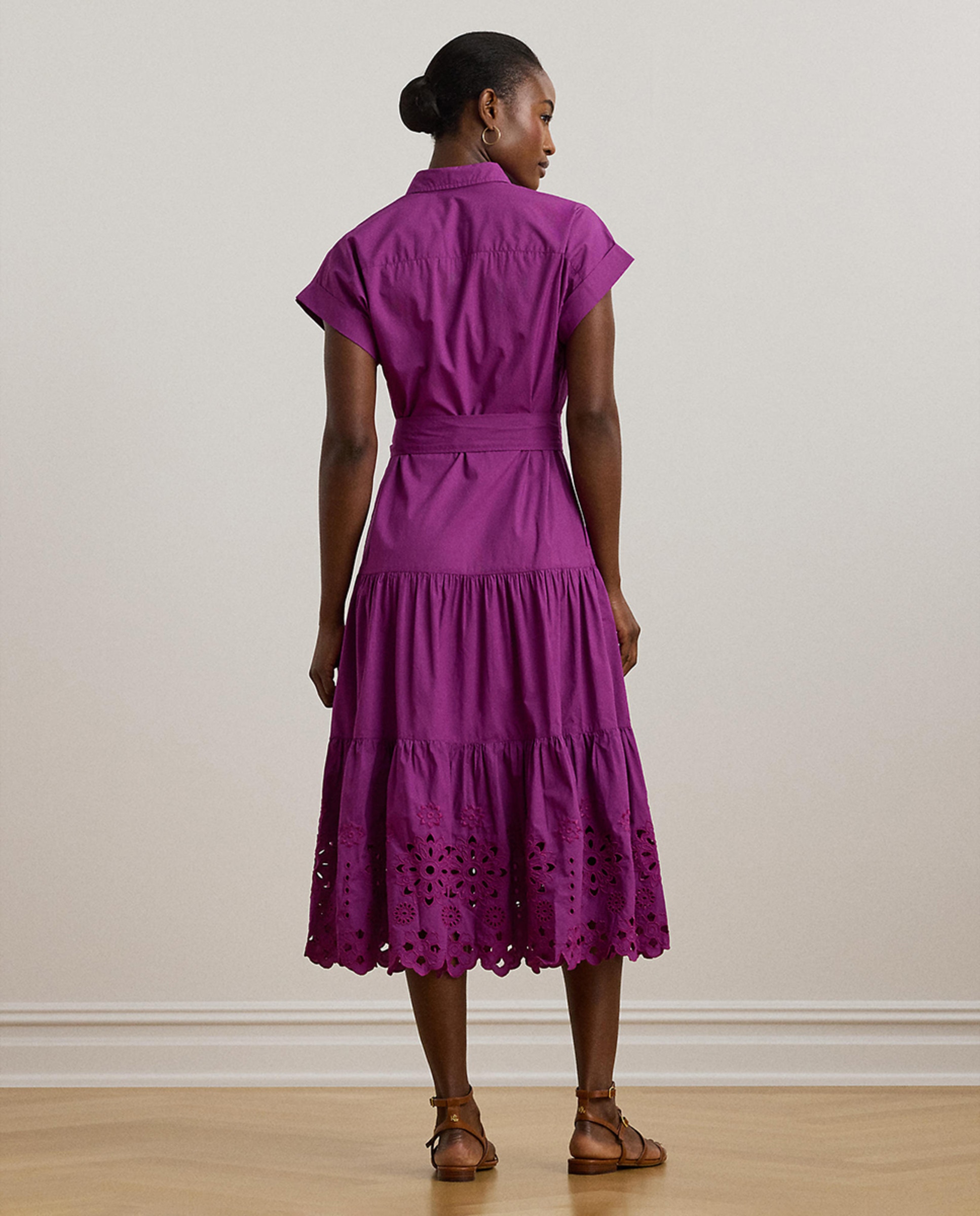 Vestido Camiseiro com Folhos e Cinto Roxo-3