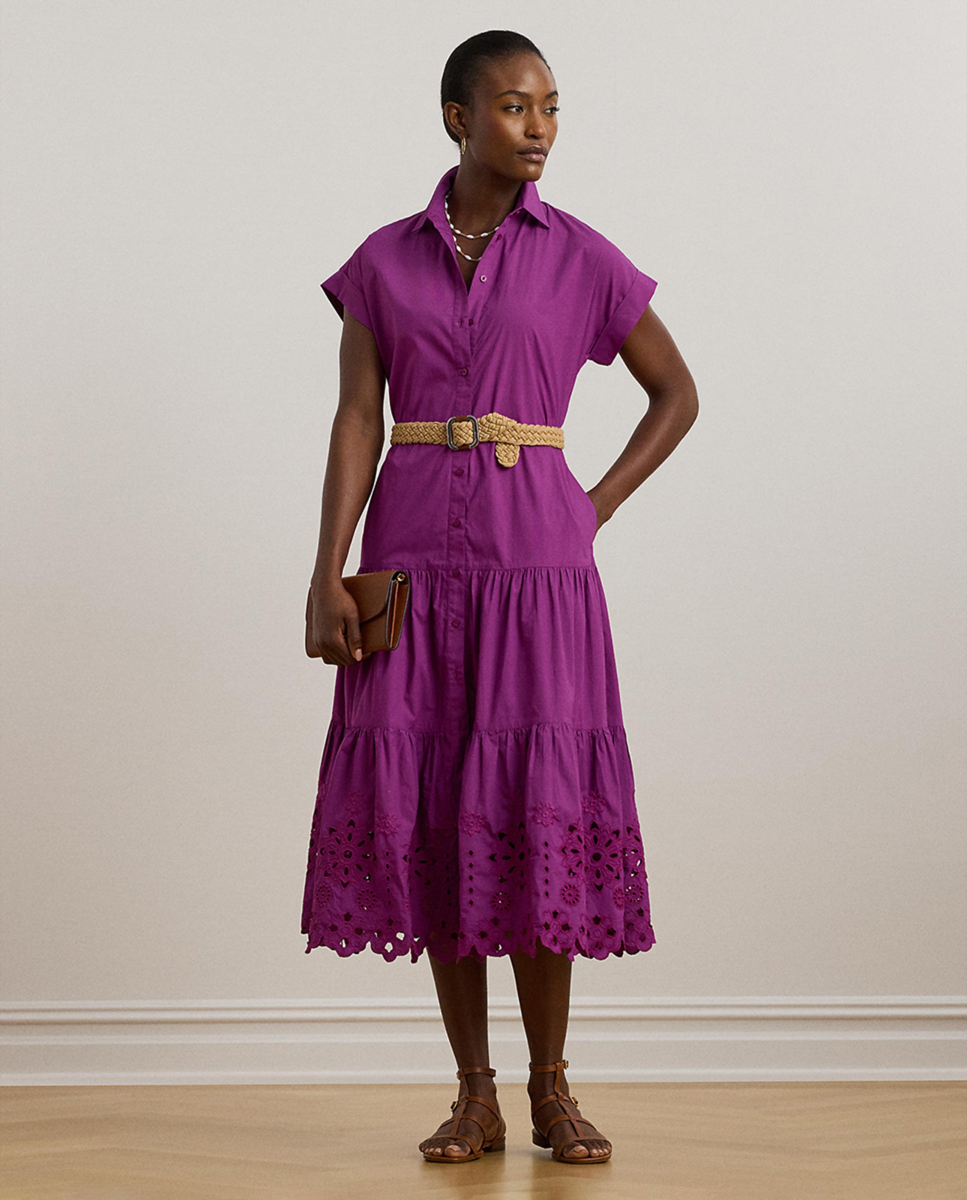 Vestido Camiseiro com Folhos e Cinto Roxo-1
