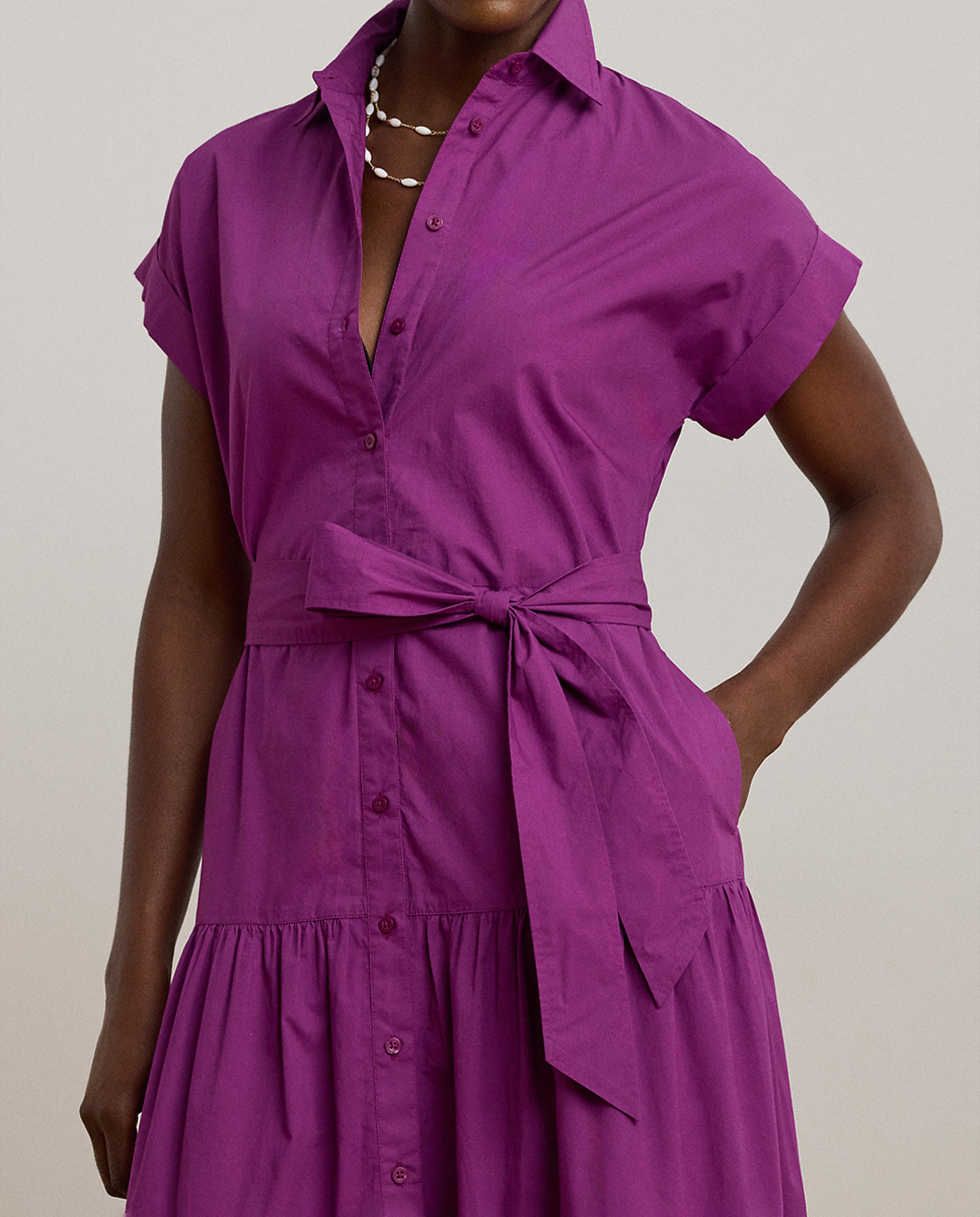 Vestido Camiseiro com Folhos e Cinto Roxo-5