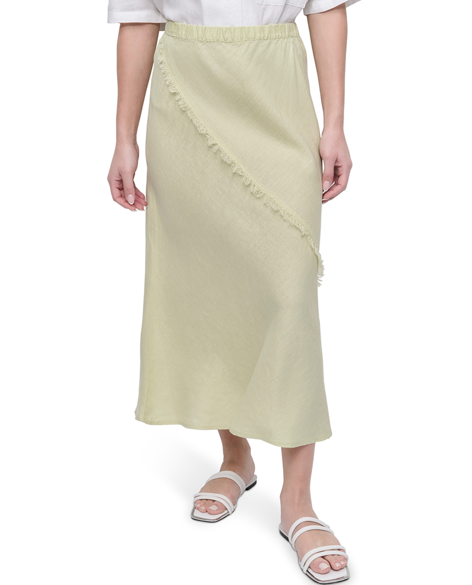 Saia Midi de Linho com Cós Elástico Verde-2