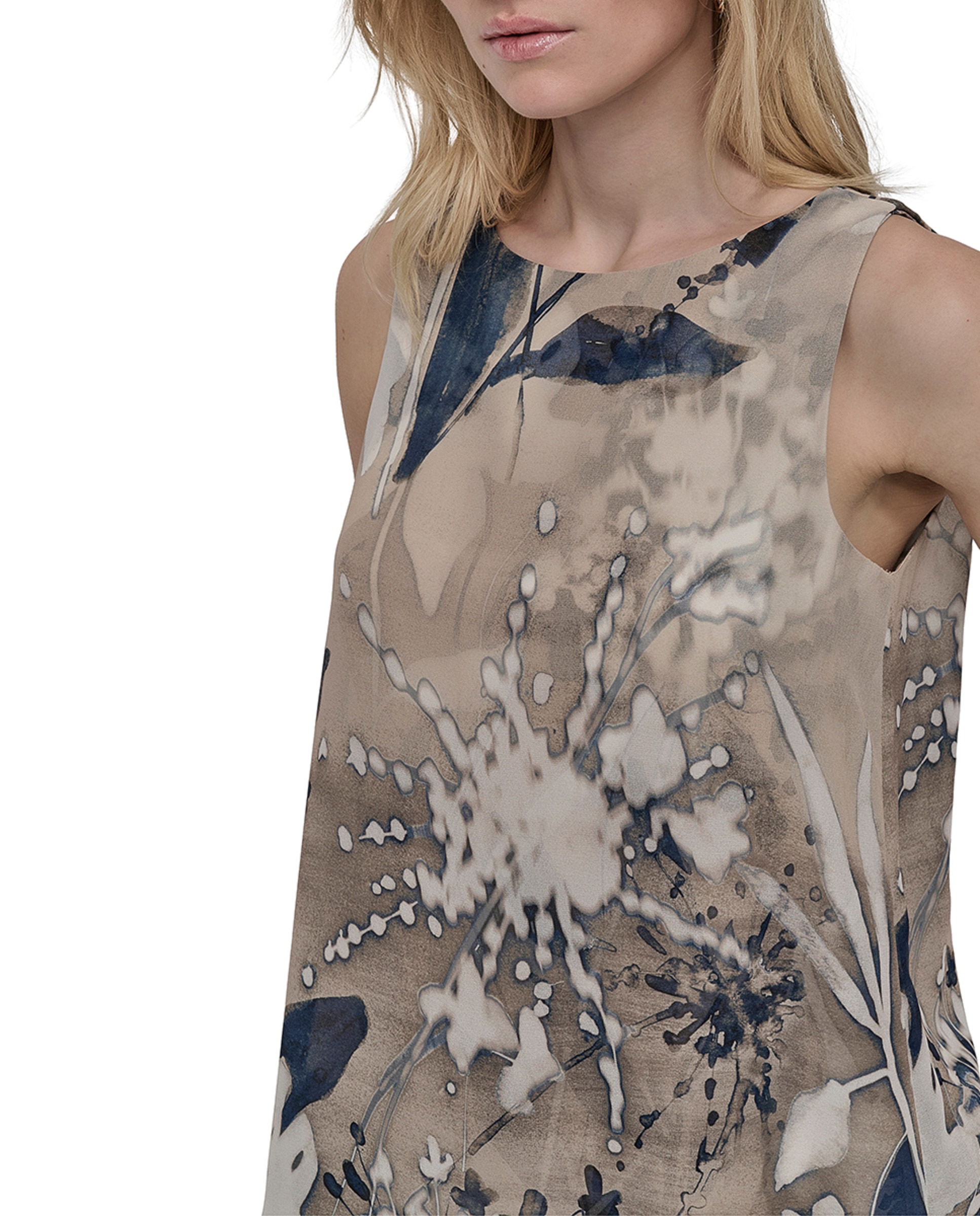 Vestido Midi com Decote à Barco sem Mangas Multicolor-4