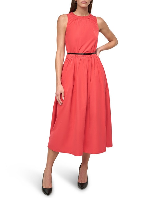 Imagem 0 de Vestido Midi de Gola Franzida com Cinto