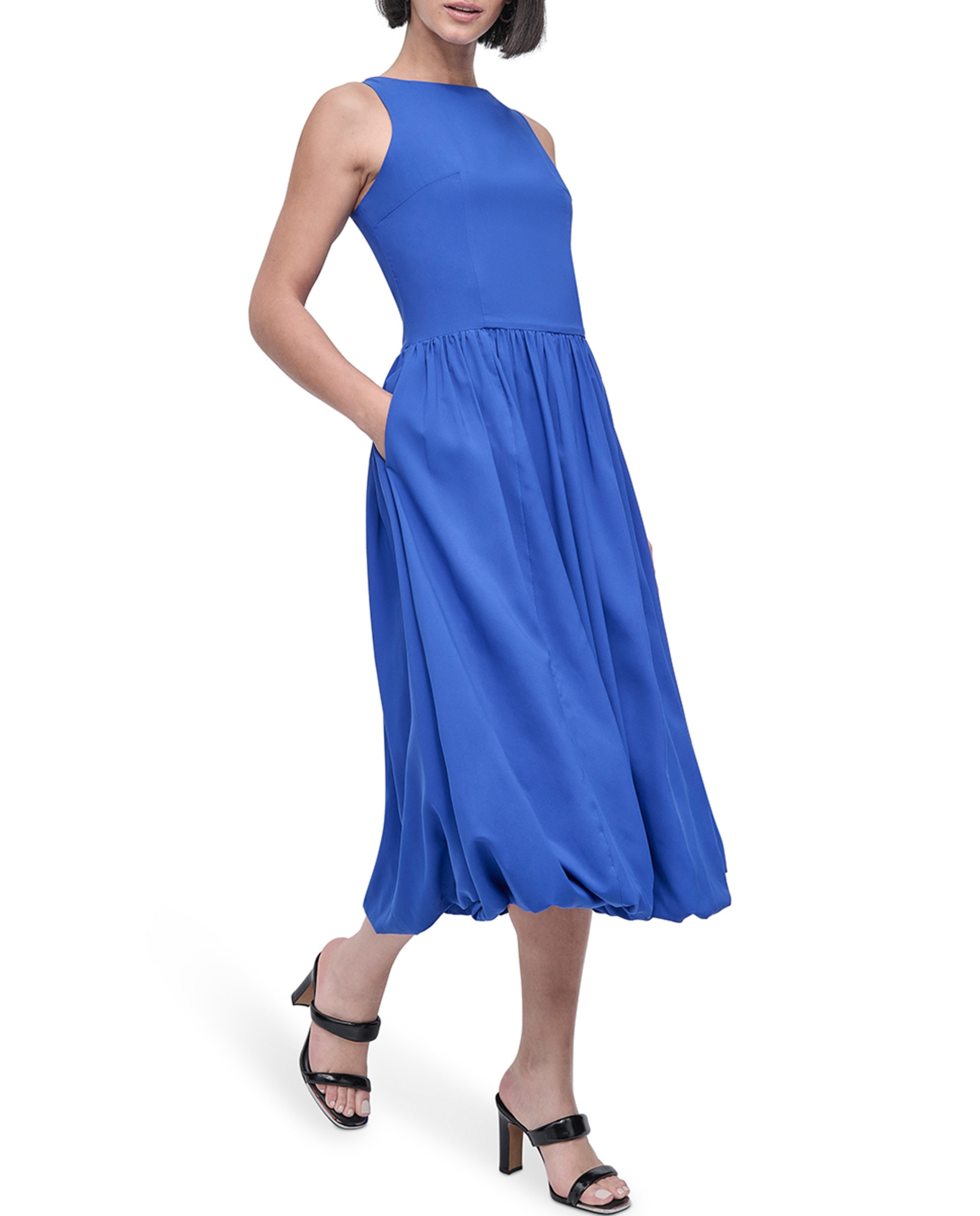 Vestido curto de manga curta Azul-3