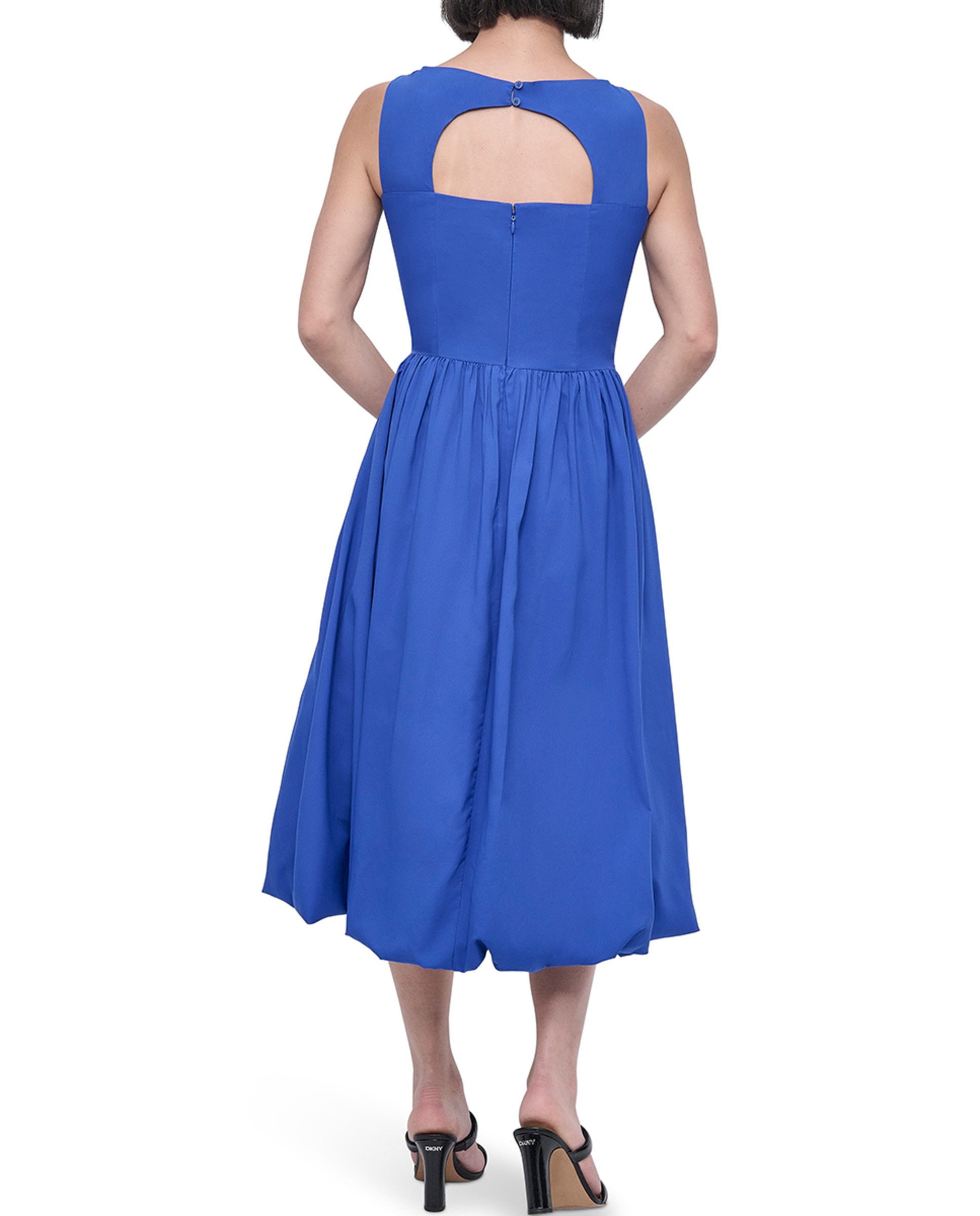 Vestido curto de manga curta Azul-2