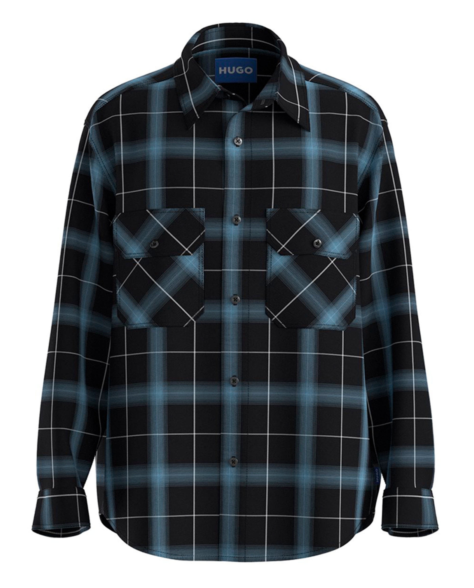 Camisa aos Quadrados com Manga Comprida Azul-escuro-1