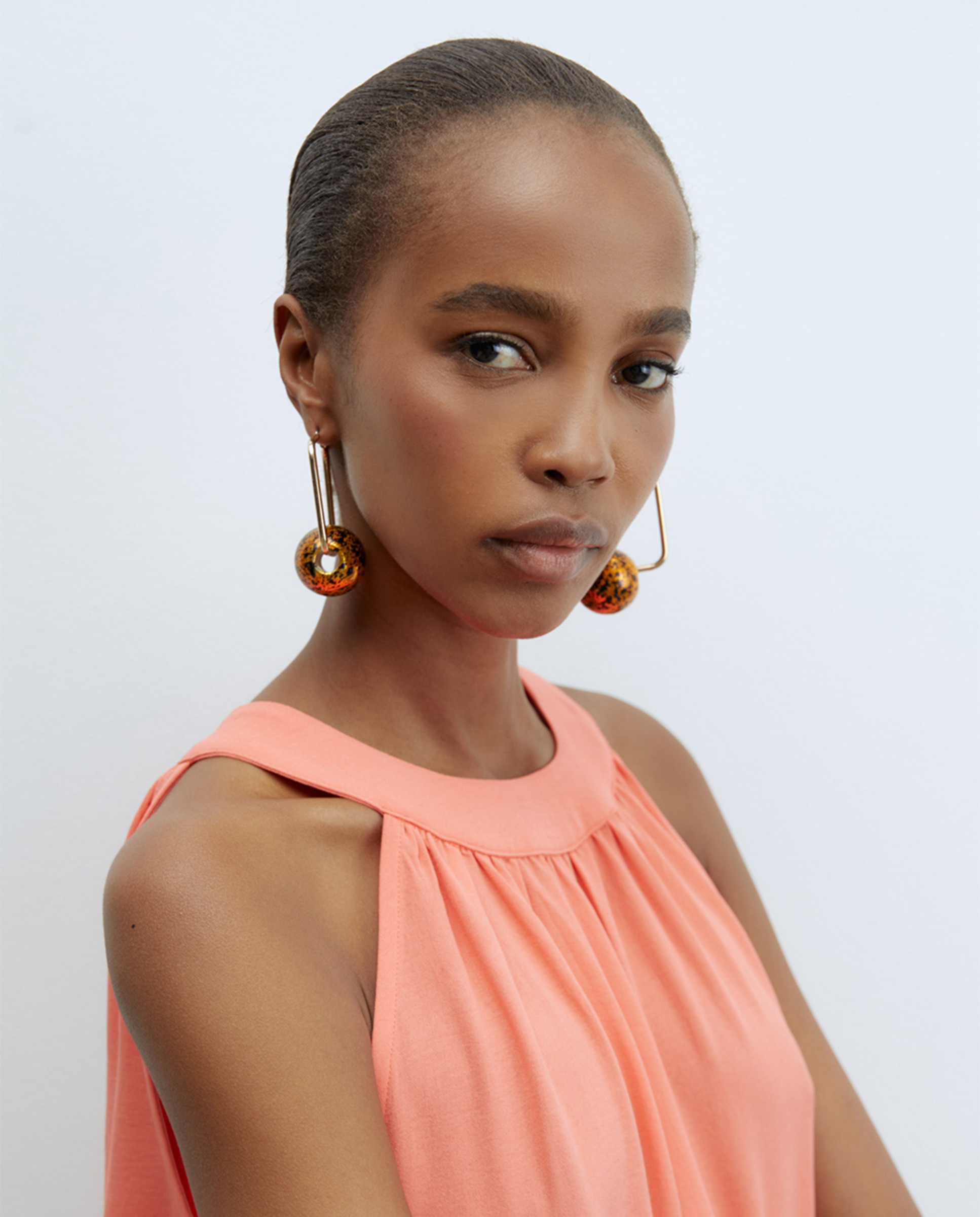 Vestido com Color Block Coral-5