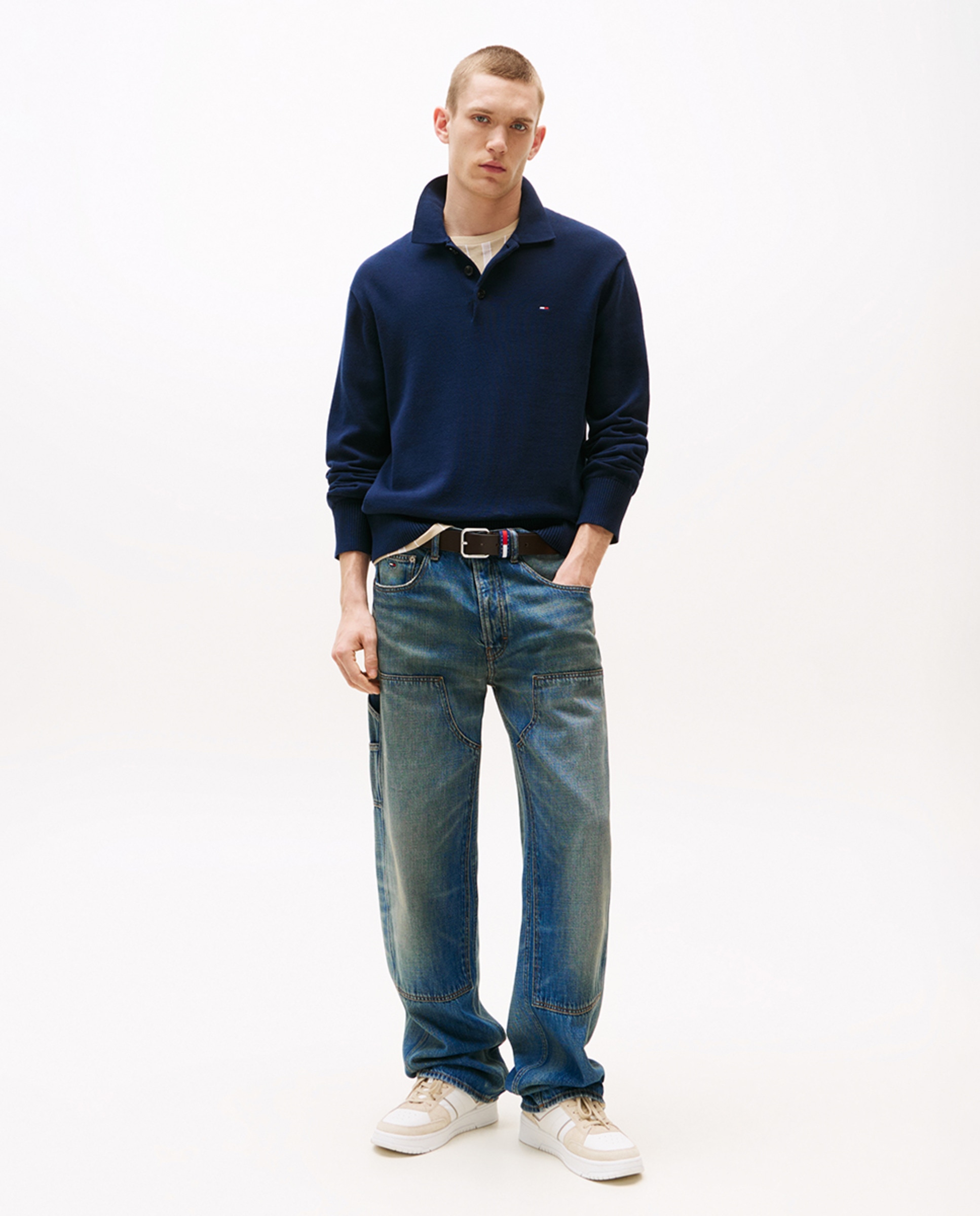 Camisola de Malha Slim Fit com Colarinho de Polo Azul-marinho-4