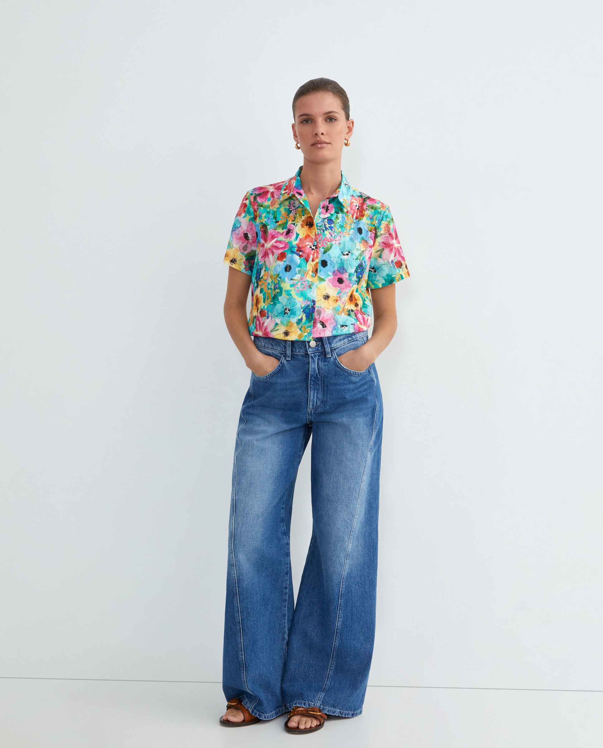 Camisa estampada com manga curta Multicolor-2