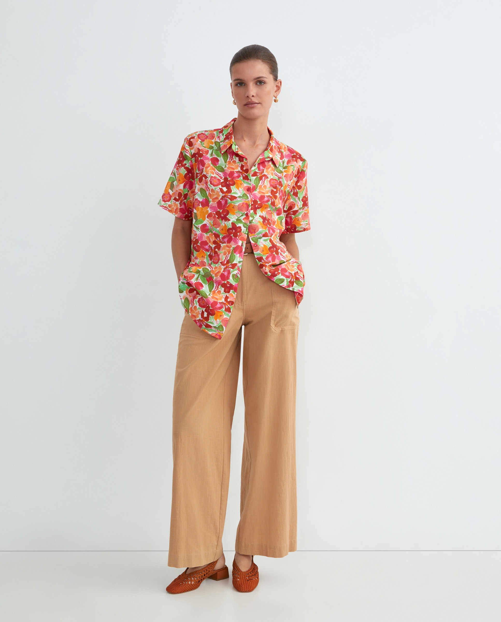 Camisa estampada com manga curta Fúcsia-2