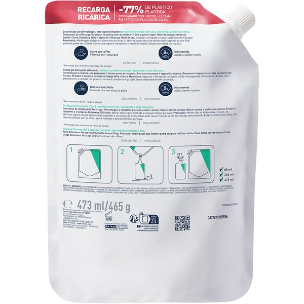 Reinigungsgelschaum zur gründlichen Reinigung von Gesicht und Körper 473 ml mit drei essentiellen Ceramiden Nachfüllpackung