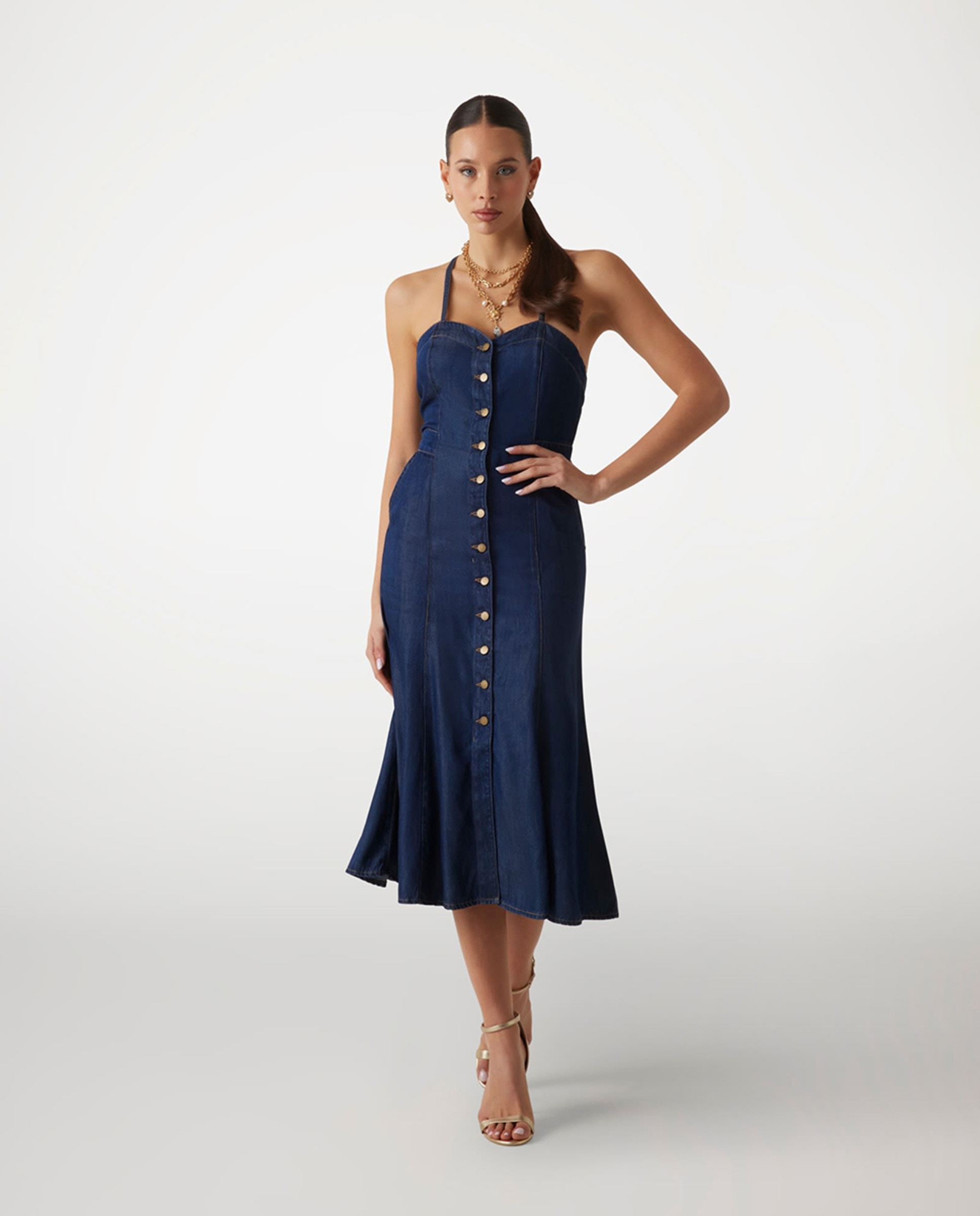 Vestido Guess Florinda Midi Mujer Azules Dress VESTIDO FLORINDA