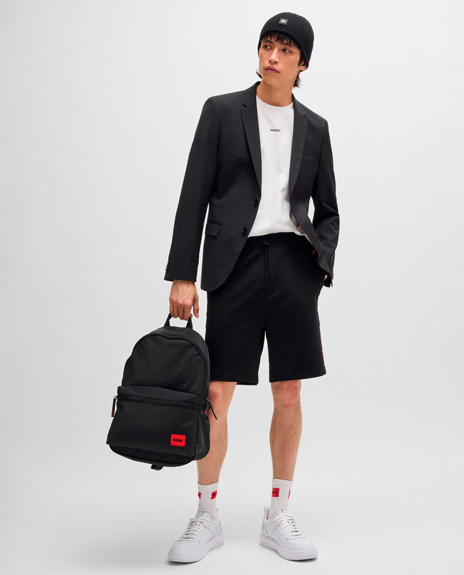 Mochila em Tecido Mate com Etiqueta com Logótipo - Vermelho Preto-10