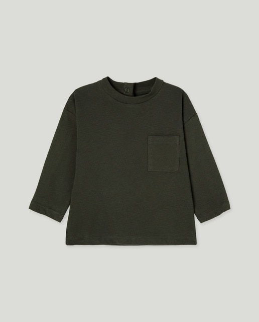 Imagen 0 de Camiseta de bebé lisa bolsillo manga larga