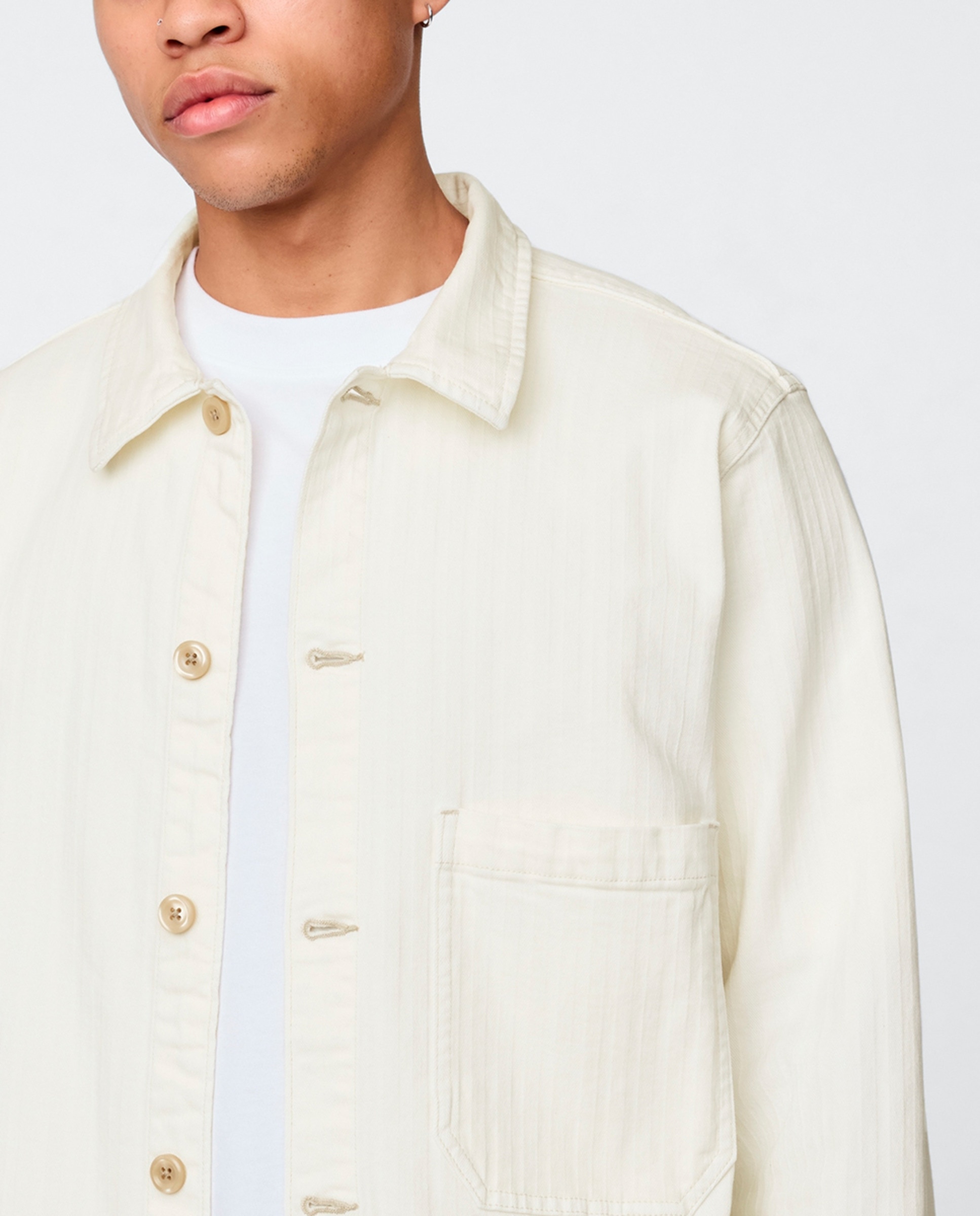 Sobrecamisa de Ganga com Punhos Abotoados Branco-4